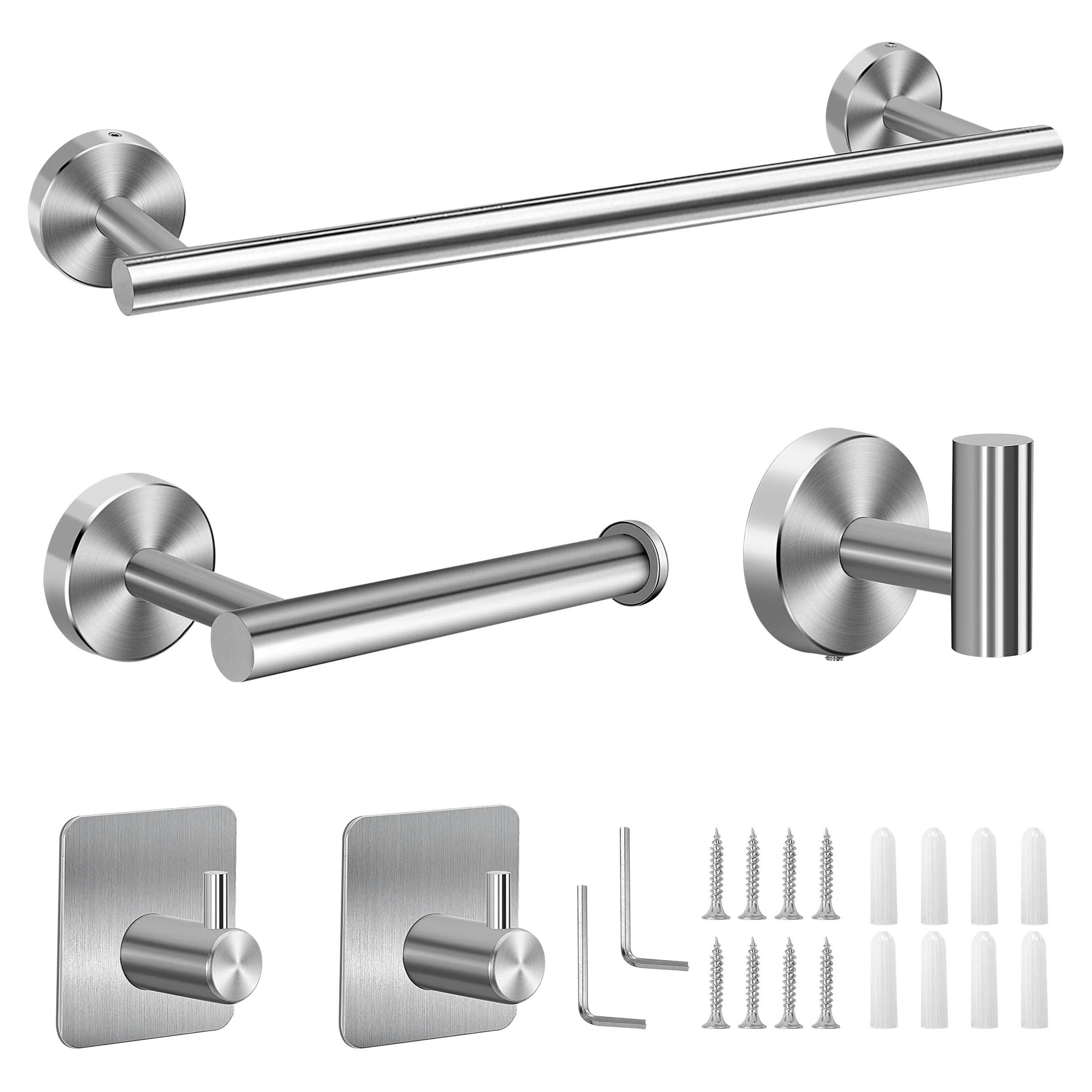 Set Porta Asciugamani Bagno Acciaio Inox 304 Gancio Per Accappatoio Accessori Il Cucina E Camera 5 Pezzi, Argento
