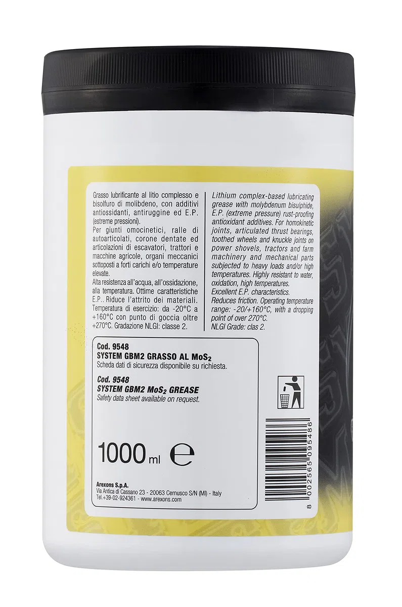 Arexons System GMB2 Grasso al MoS2 1000 ml, Lubrificante al litio complesso, Grasso lubrificante per organi meccanici, Antiossidante e antiruggine, Riduce l'attrito