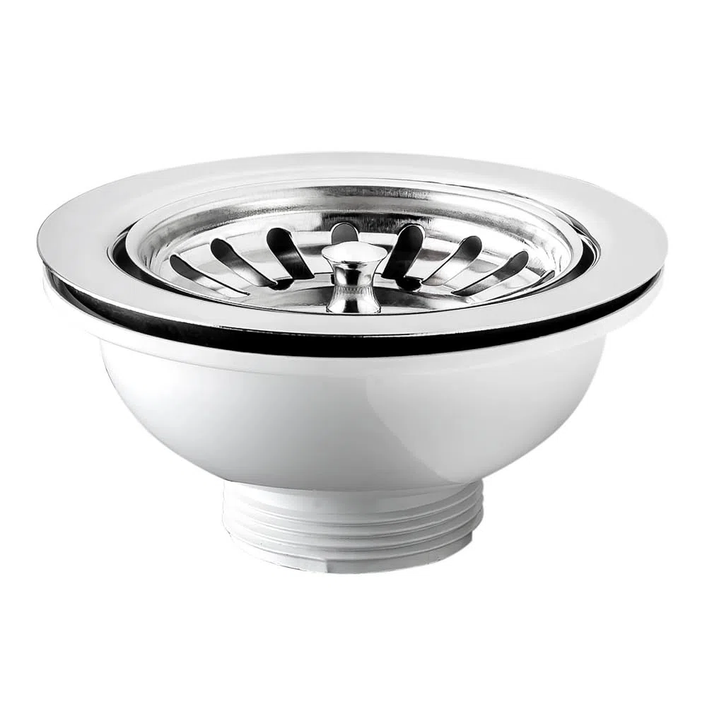 Schläfer 439726 | Piletta di Scarico per Lavello Tipo Basket Senza Troppo Pieno, Foro Ø 90mm, Pilettone Ø 114mm, Piletta Standard da 1"1/2 in Acciaio Inox con Vite e Cestello
