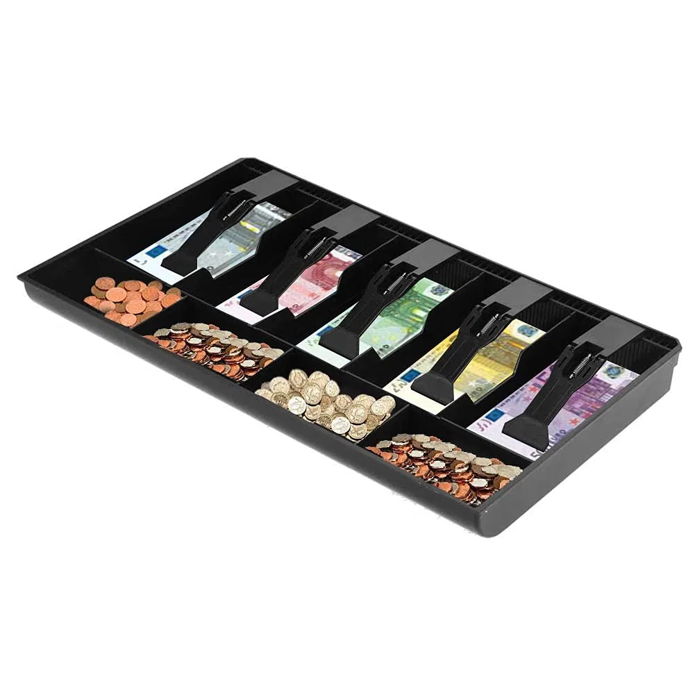 Vassoio di Cassa, Cassetto di Cassa a 9 Griglie Cassetto di Cassa Leggero con 5 Banconote e 4 Monete Rimovibile Cassettiera del Registratore di Cassa (nero)
