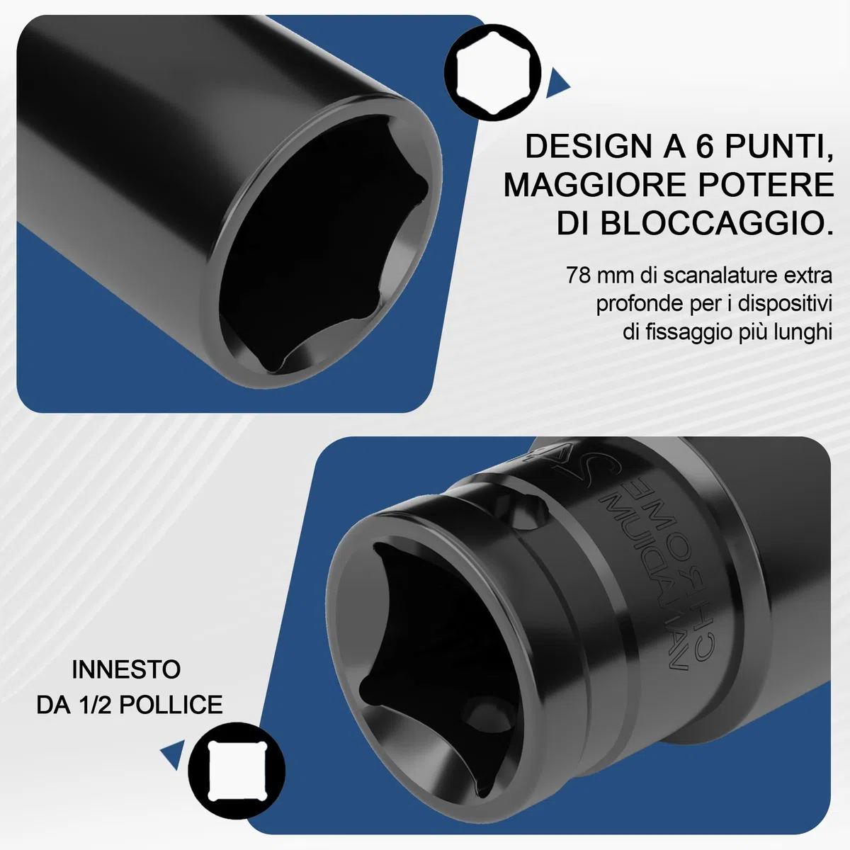 10 Pezzi Chiavi a Bussola Lunghe 1/2, Set Bussole 1/2", 10-24mm Bussole a Impulsi con Custodia in Plastica, para Riparazioni Auto Cambio Gomme