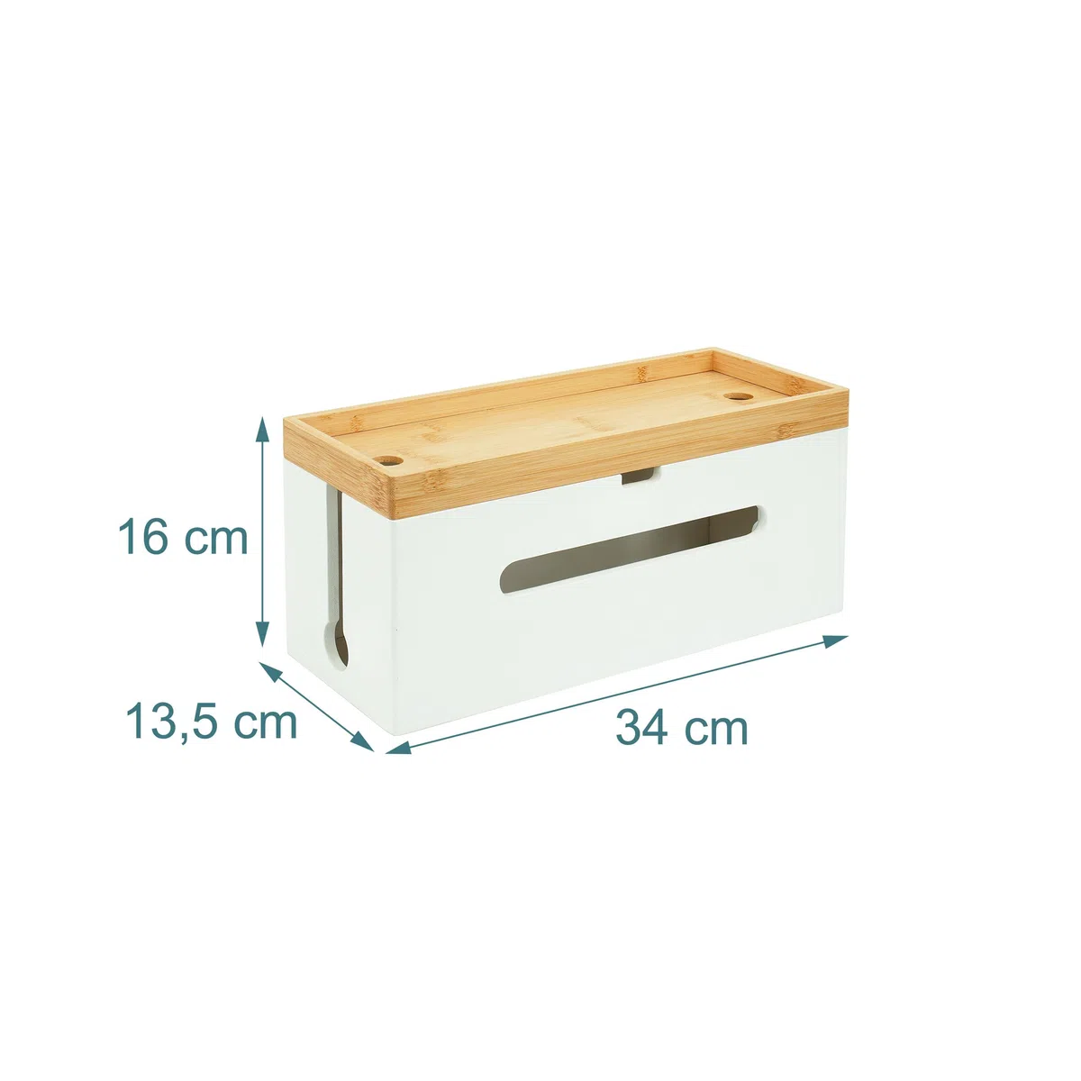 Relaxdays Scatola Porta Cavi bambù con Coperchio, Fascette, 16x34x13,5 cm, Naturale/Bianco