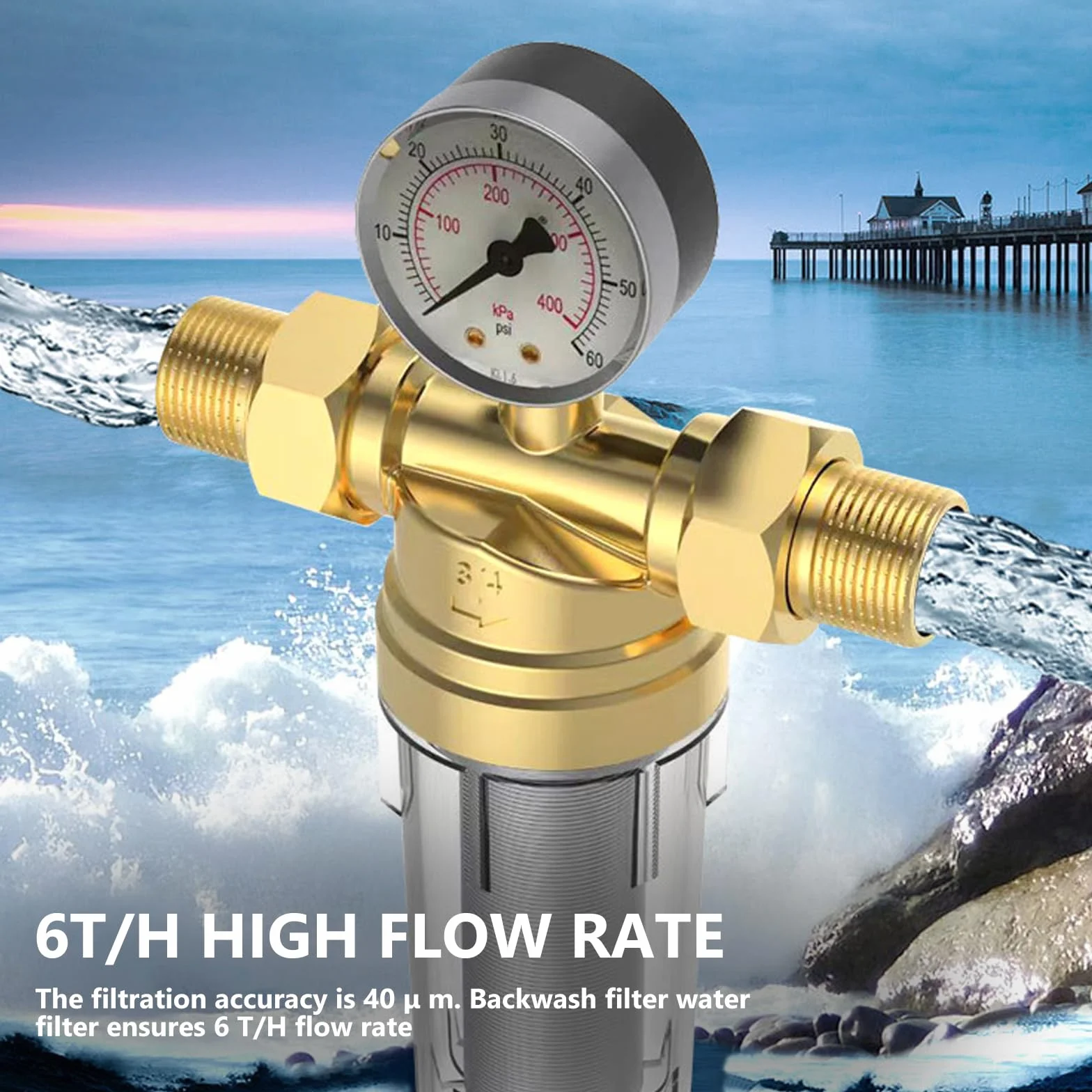 Filtro dell'acqua Spin down Sediment: 1" Filtro acqua Purificatore di rotazione con manometro, filtri dell'acqua di risciacquo riutilizzabile, filtro dell'acqua per sedimenti
