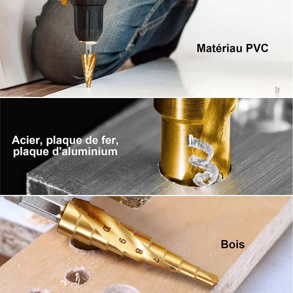 3 Pezzi Punte Coniche, Punte per Trapano a Gradini in Metallo HSS, Fresa Conica Trapano a Gradini per Plastica, Legno, Alluminio, Lamiera di Metallo, 4-12/4-20/4-32mm