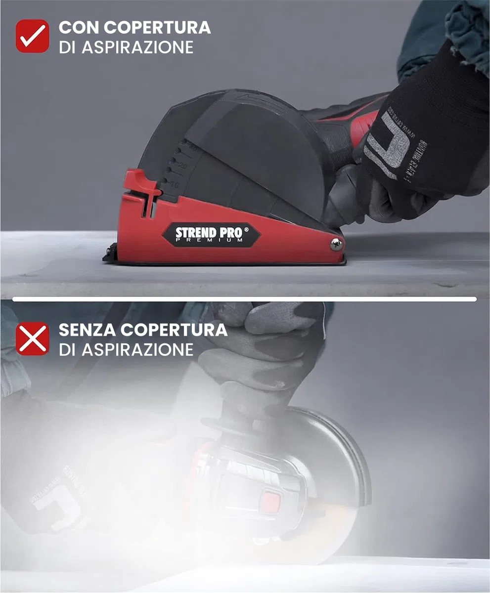 STREND PRO Cuffia Aspirazione per Smerigliatrice Angolare 125mm / 115mm | UNIVERSALE | Aspirazione Flex per Disco Diamantato 125mm | Accessori per Smerigliatrice Angolare | per Dischi da Taglio 125