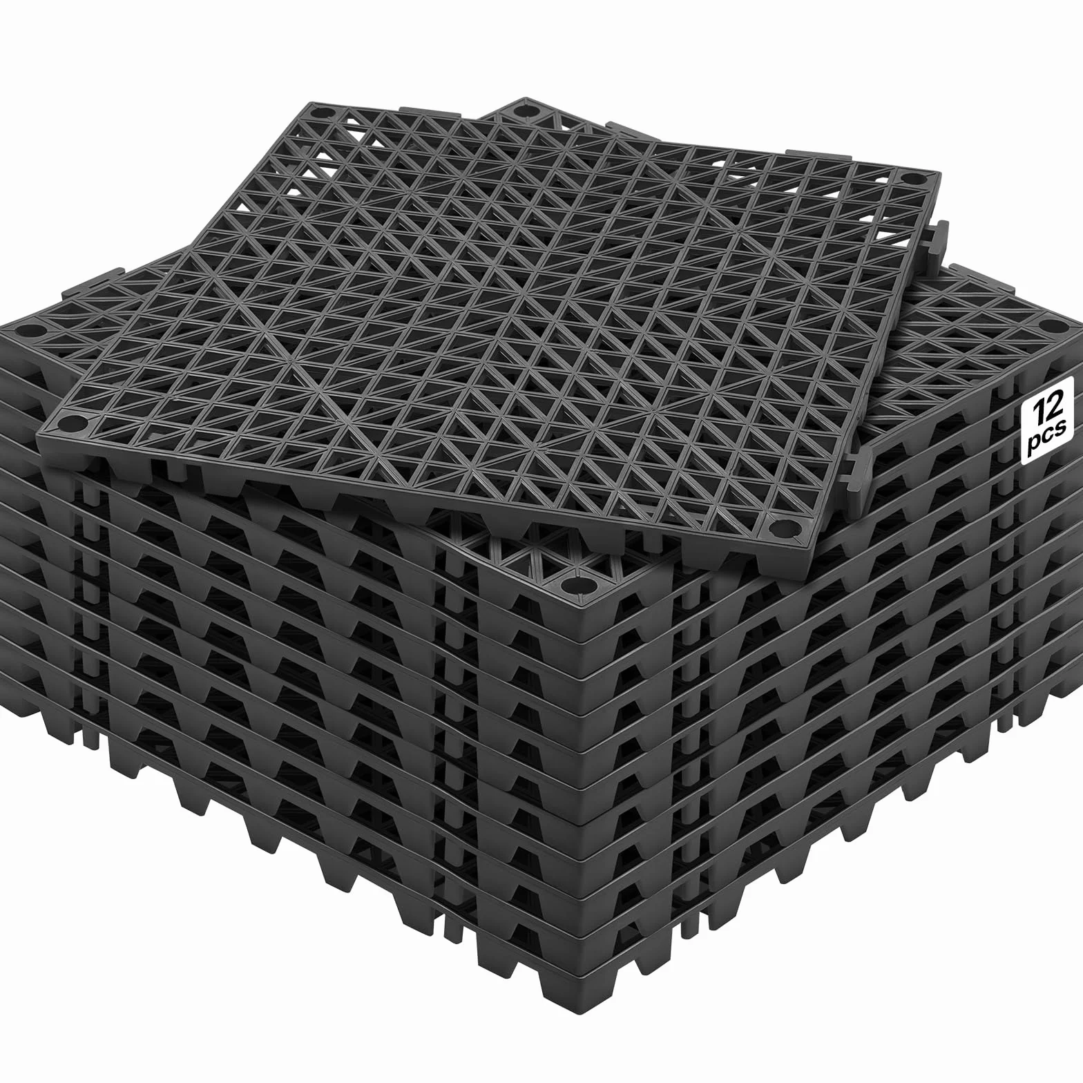 VEVOR Set di 12 Piastrelle per Piscina da Giardino 30x30x1,5 cm, Piastrelle Traforate per Pavimentazione Antiscivolo in PVC a Drenaggio Rapido per Interni & Esterni per Bagno Piscina Giardino, Nero
