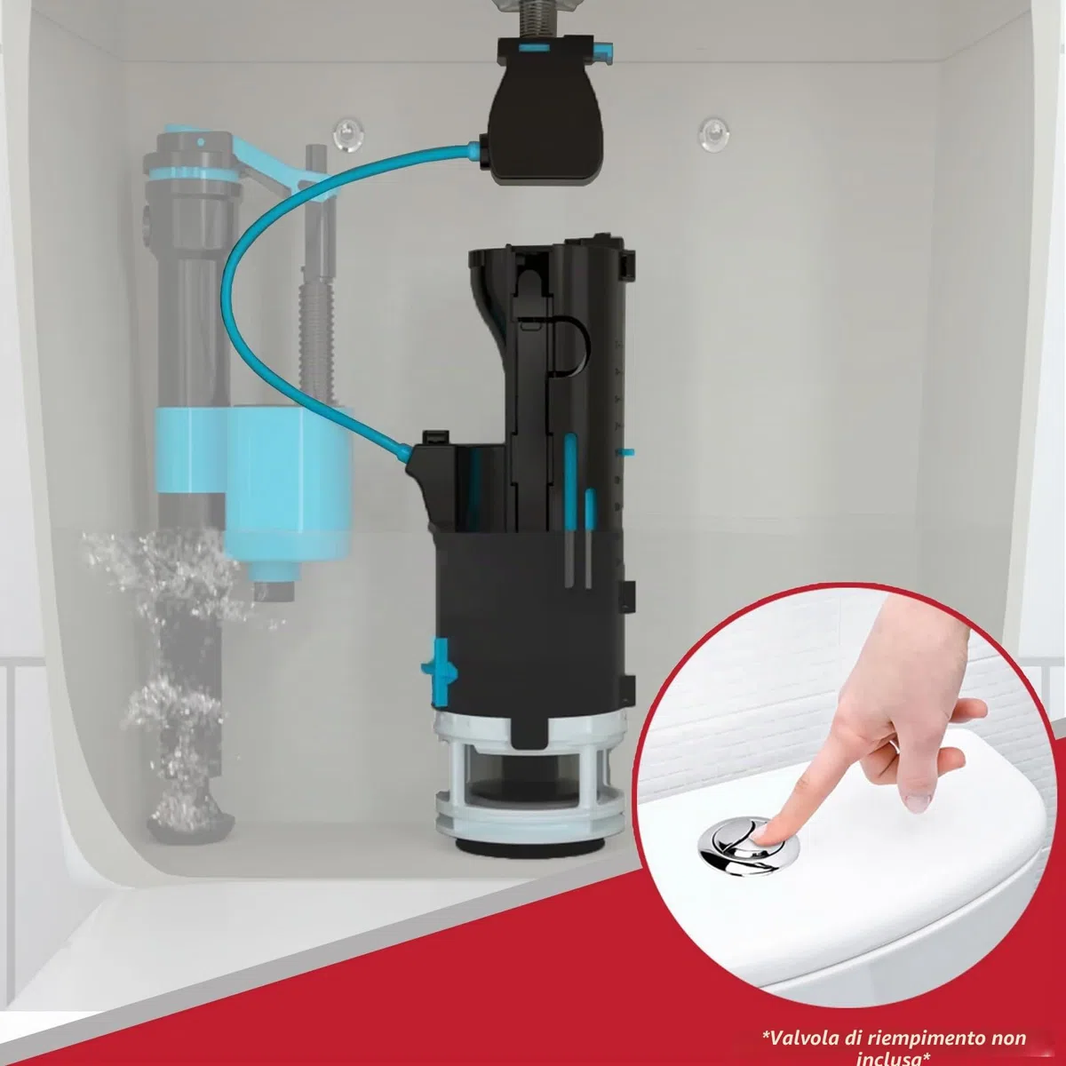 SPARES2GO Kit Valvola Universale Per WC a Doppio Scarico da 1,5" e 2" con Pulsante Per Cassetta WC (cavo da 570 mm)