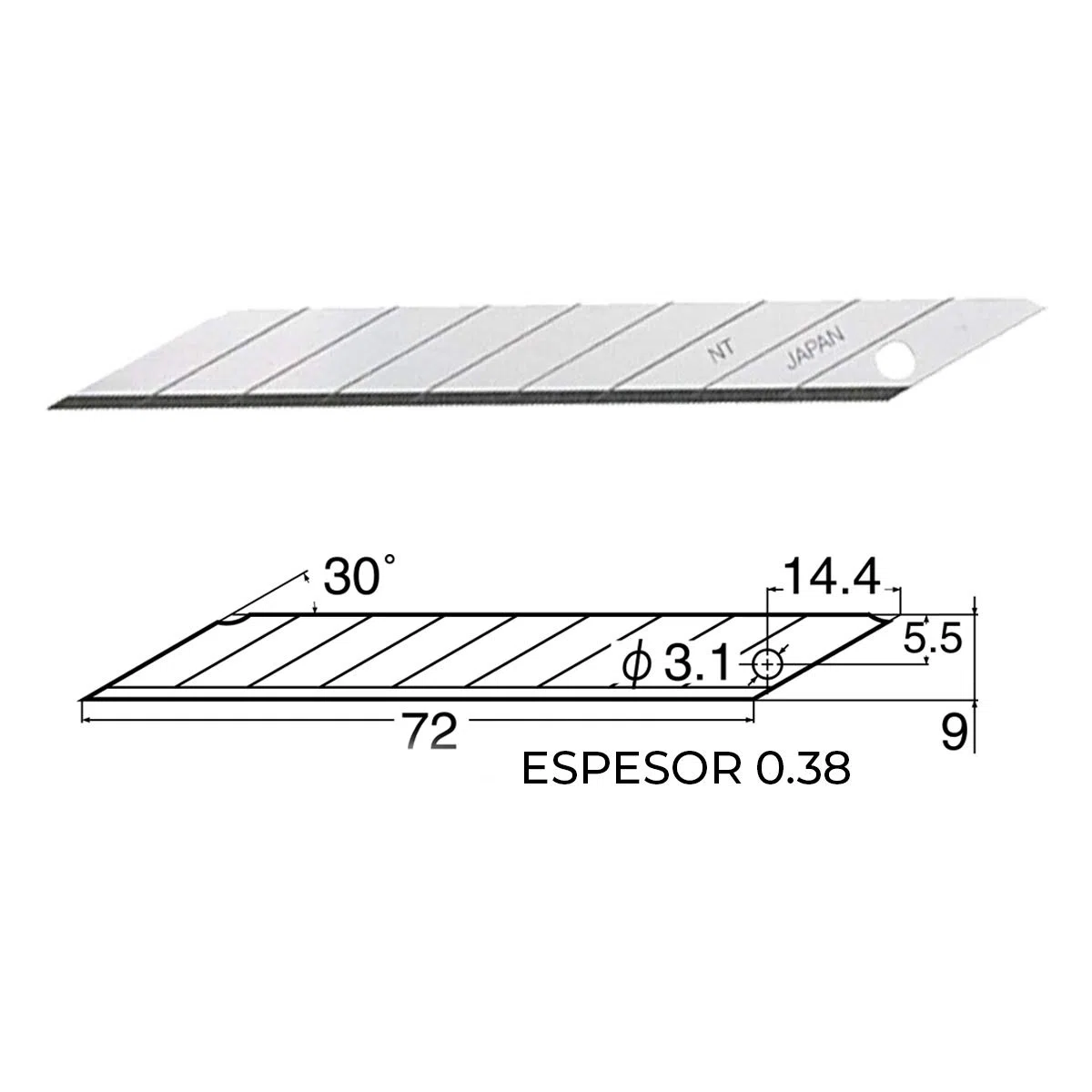 NT Cutter BD-100, lame da 9mm, inclinazione 30°, 50 pezzi