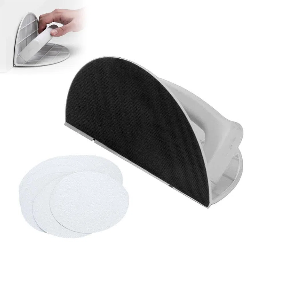Levigatrice angolare per cartongesso, strumento di levigatura semicircolare ad angolo retto + 10 pezzi di carta vetrata, levigatrice manuale per pulizia e lucidatura di pareti angolari