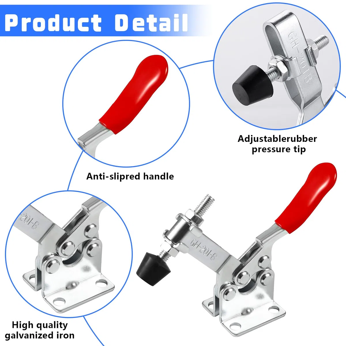 6 Pezzi Toggle Morsetto, GH-201-B Morsetto a Levetta, Morsetti a Ginocchiera 90Kg per Macchinari Lavorazione del Legno Saldatura