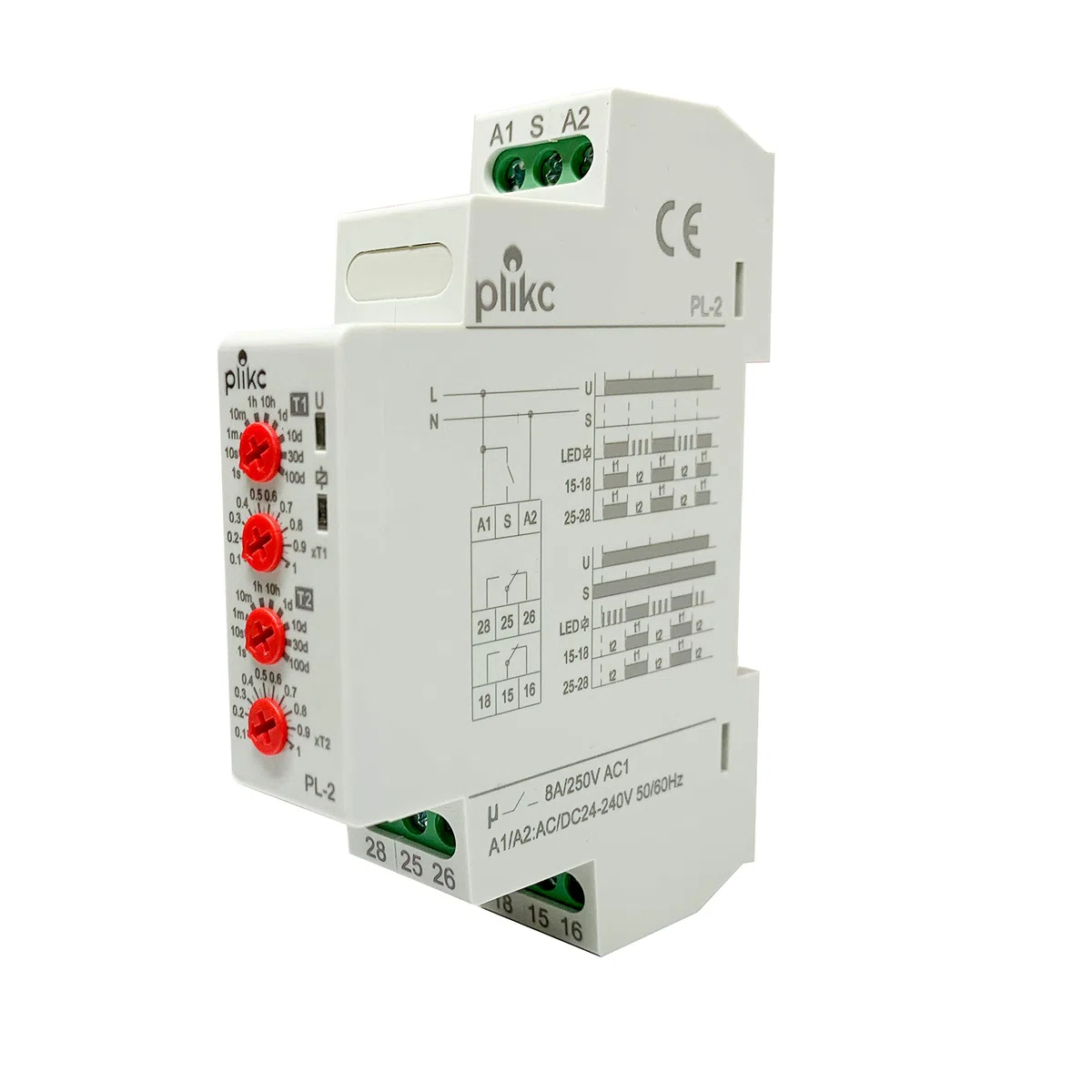 PLIKC PL2 - Temporizzatore ciclico pausa/lavoro asimmetrico da quadro - 2 contatti in scambio - 24-240V ac/dc - PLK032676