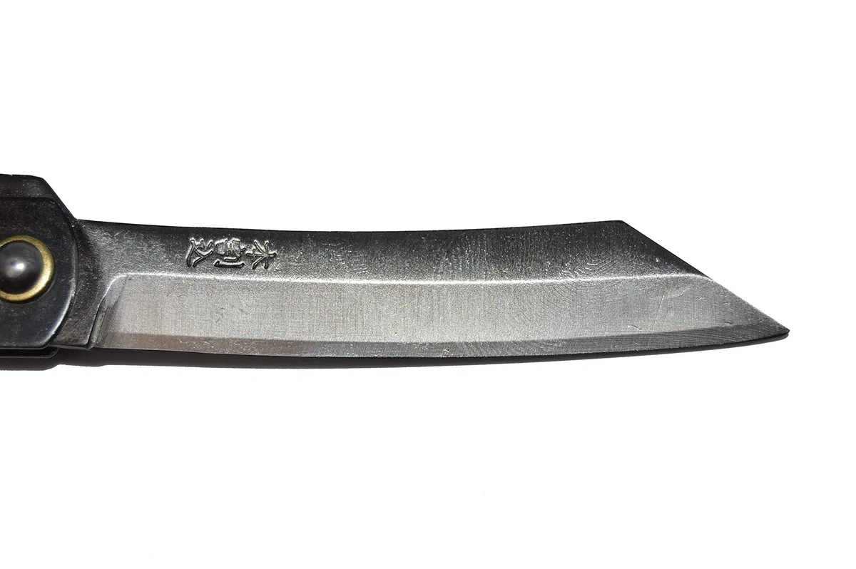 HIGO NO KAMI Coltello Tascabile Pieghevole Giapponese Warikomi SK Steel lama 7cm Manico Nero Fatto a Mano in Giappone da Nagao Kanekoma
