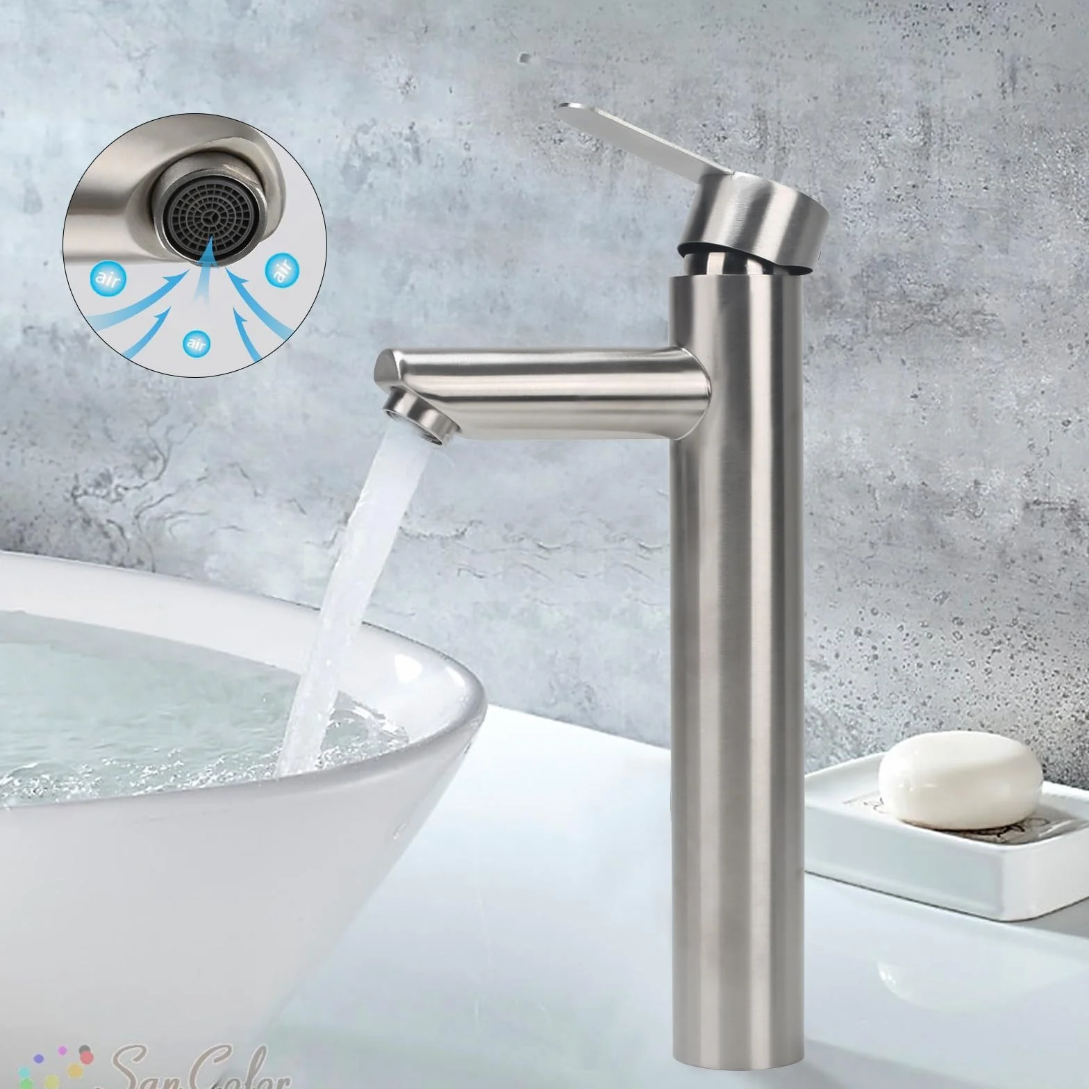 Rubinetto spazzolato Rubinetto Bagno Lavabo Alto Rubinetto per lavabo alto Rubinetto Lavabo Monocomando in Acciaio Inossidabile Miscelatore per Bagno Controllo Acqua Calda e Fredda Altezza
