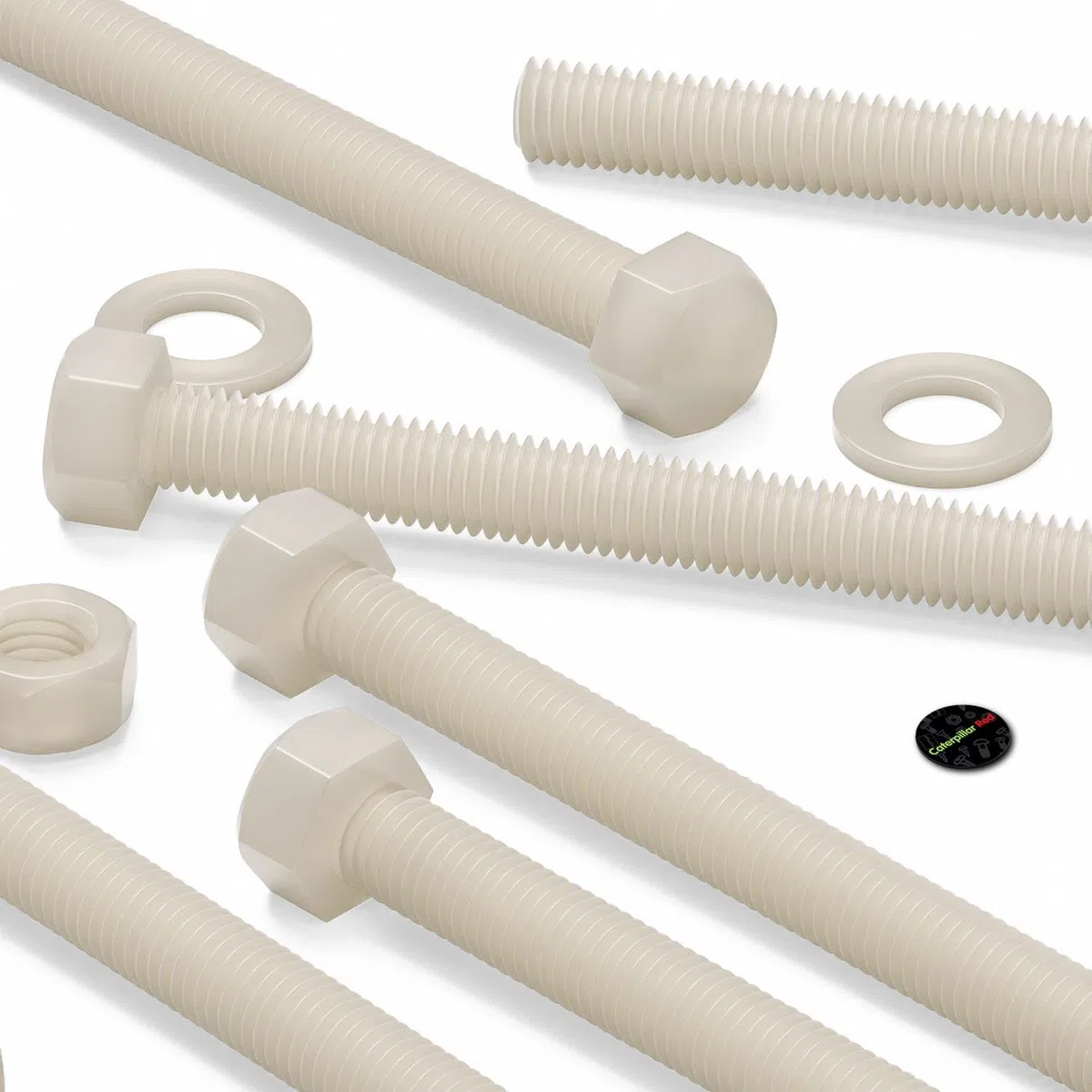 10x Viti a Testa Esagonale Nylon Naturale, M10 x 100mm, Dadi e bulloni di plastica, Rondelle, Nylon Naturale