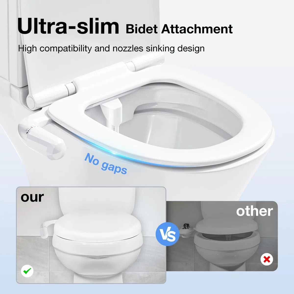 Bidet per WC Acqua Fredda, Bidet Portatile per WC Non Elettrico Pressostato regolabile Sottile Bidet Doppio ugello autopulente retrattile adattatore per bidet per WC