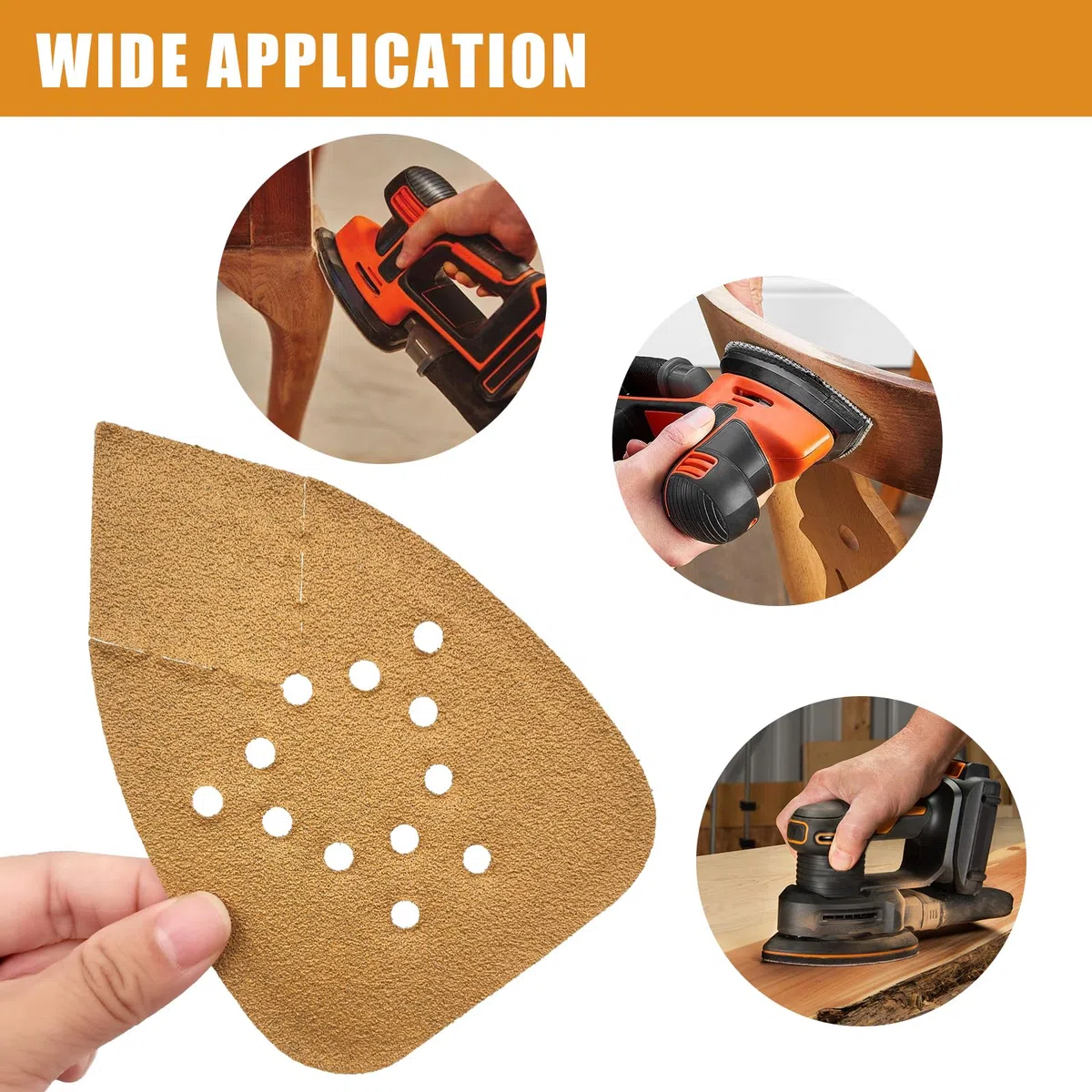 Carta abrasiva per mouse, 50 pezzi, 95 x 135 mm, sistema in, 12 fori per l'aspirazione della polvere, per smerigliatrice Black & Decker e 140 mm