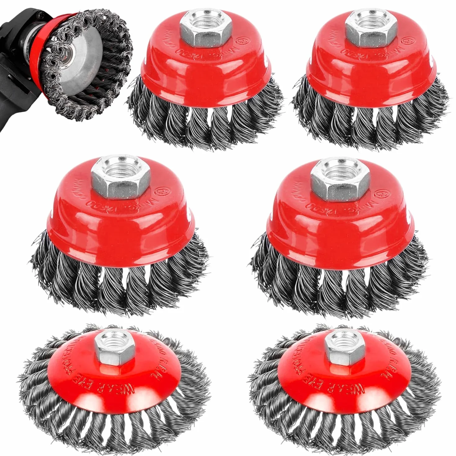 6 Pezzi Spazzola Metallica Smerigliatrice Angolare Kit, M14 Spazzola Acciaio, Spazzole Metalliche per Trapano, per Levigatura, Rimozione Della Ruggine e Rimozione Della Vernice