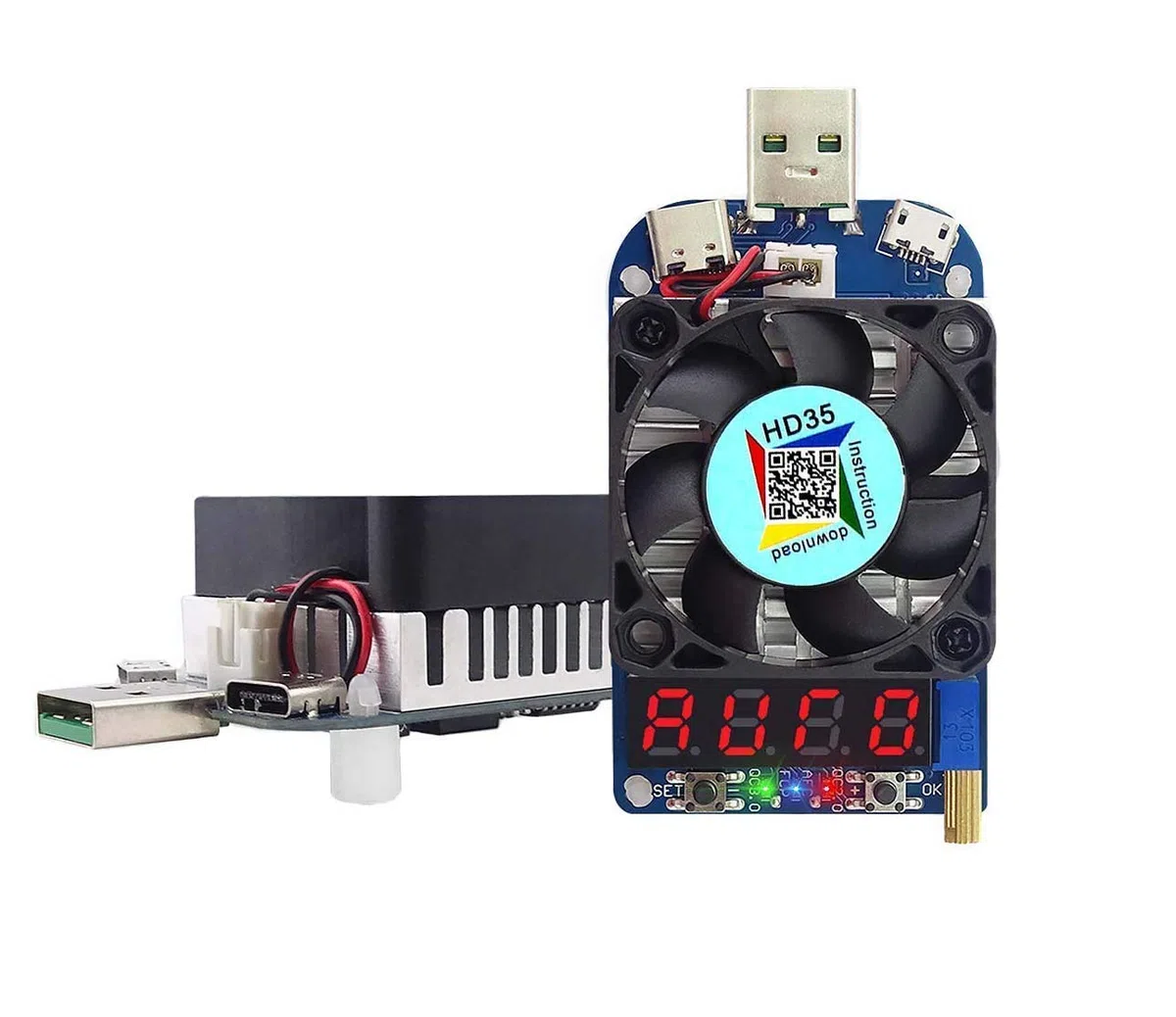 DollaTek Tester di carico elettronico Modulo resistore di carico USB Trigger QC2.0 QC3.0 35W 0.25-5A HD35 Interfaccia USB Scarico Controllo Temperatura Regolabile con Ventola di Raffreddamento