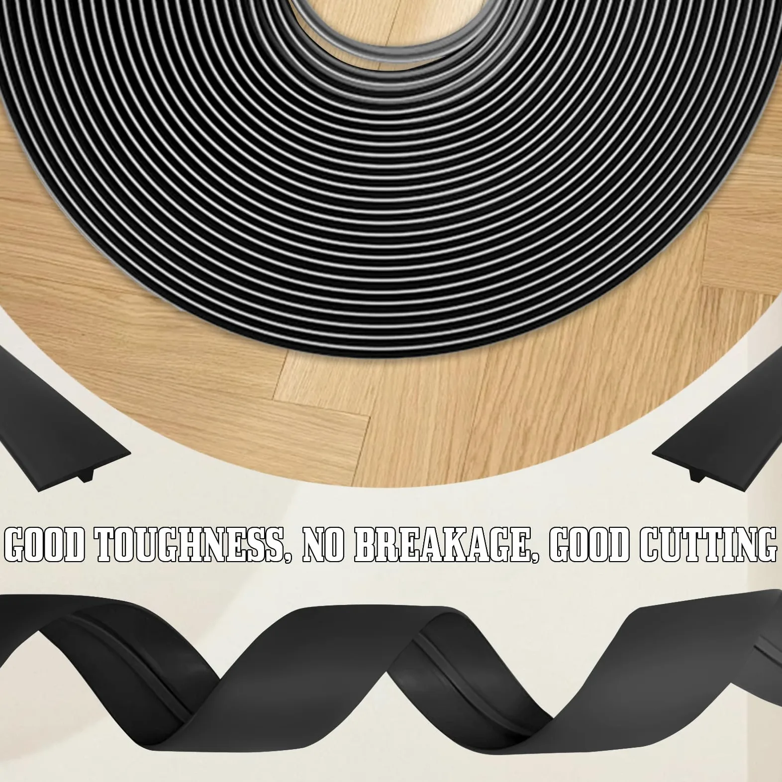 Profilo di transizione autoadesiva, larghezza 50 mm, striscia di transizione autoadesiva in PVC, forma a T, flessibile, per laminato/MDF e pavimenti in legno (nero, 3 m)