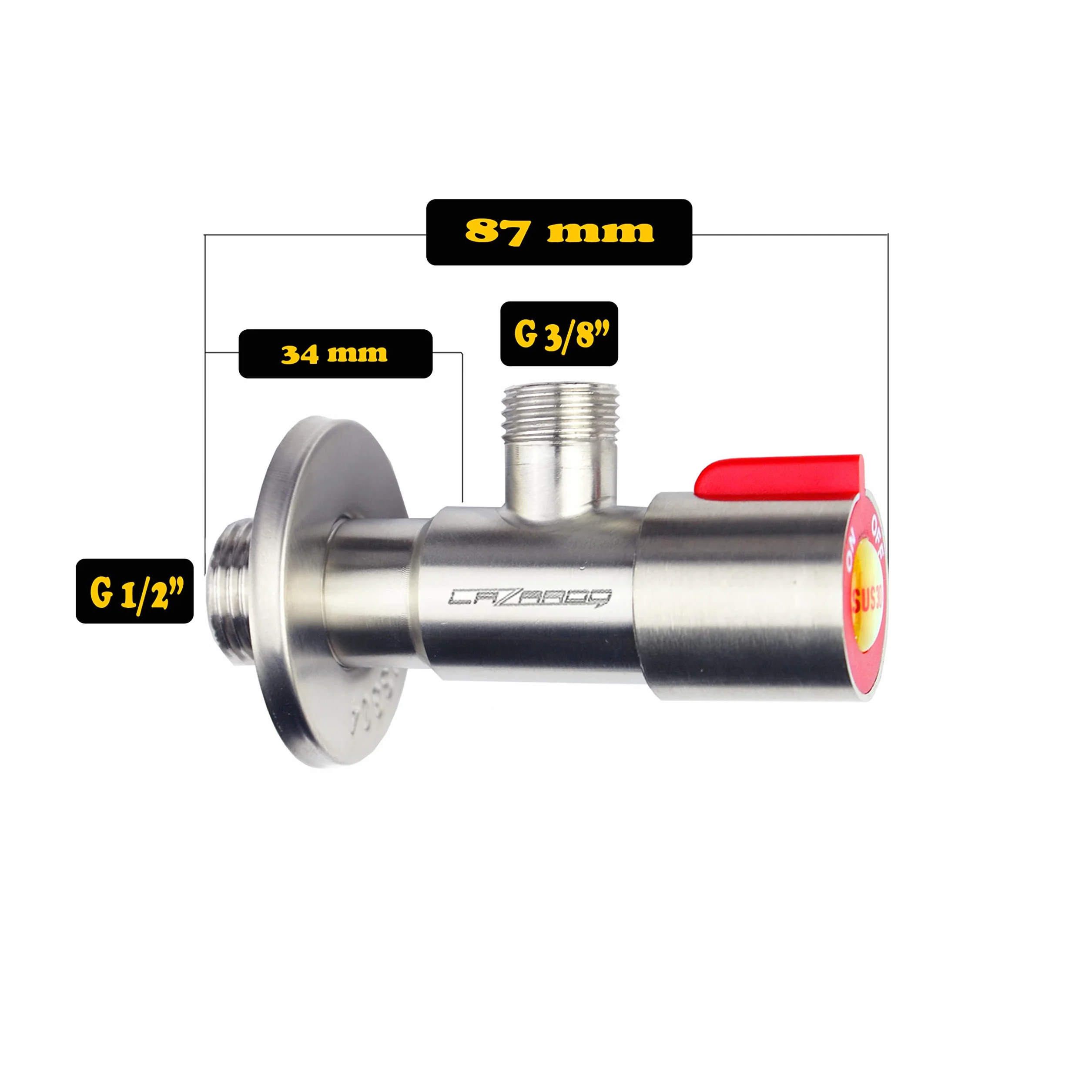 2 valvole angolari in acciaio inox per lavabo, montaggio a parete, 3/8", caldo freddo
