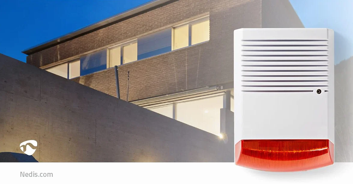 Sirena di sicurezza fittizia - IP44 - Alimentazione a batteria - All'aperto - Arancia/Bianco