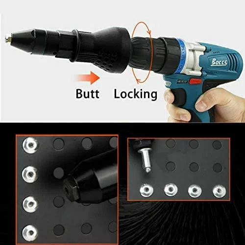 Pistola rivettatrice per trapano elettrico a batteria - Pistola rivettatrice elettrica Riloer, adattatore per trapano avvitatore a batteria ， con 2 chiavi + 4 ugelli