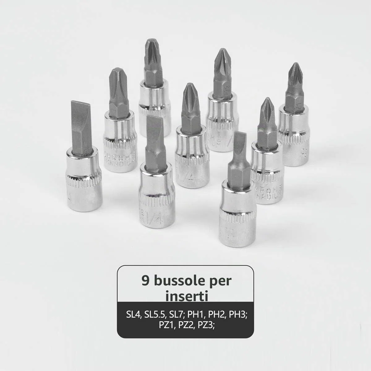 Gunpla 46 Pezzi Set di Chiavie a Cricchetto 1/4" Metrici 4-14mm, Inserti Torx PH SL e PZ, con Chiavi a Bussola 72 Denti in Cromo Vanadio Cr-V
