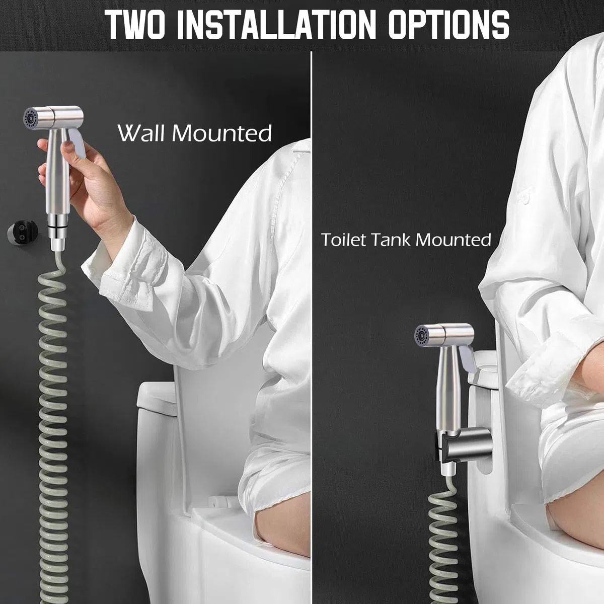 Doccia Bidet Portatile, Bifunzionale Set Doccia Bidet WC In Acciaio Inossidabile, Design a doppio interruttore,Spruzzatore Bidet Con Tubo Retrattile In ABS Da 59 Pollici, Supporto E Deviatore
