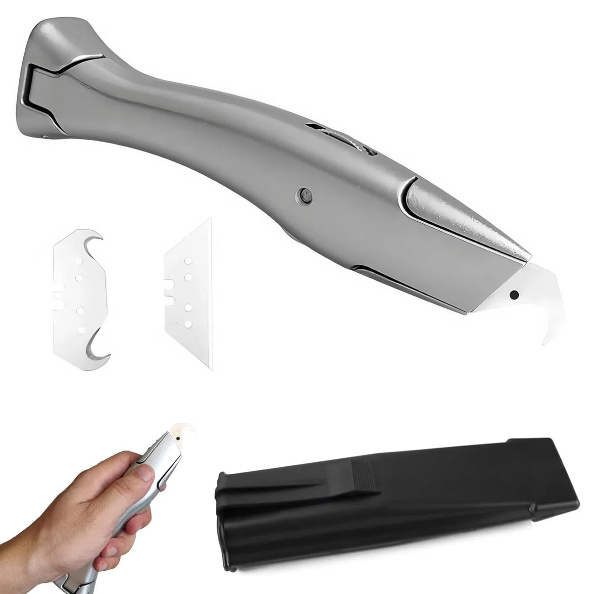 Coltelli per Tappeti, Coltello a Uncino, con Lame di Ricambio e Coperture Protettive in Plastica, Multiuso Coltello per Tappeti