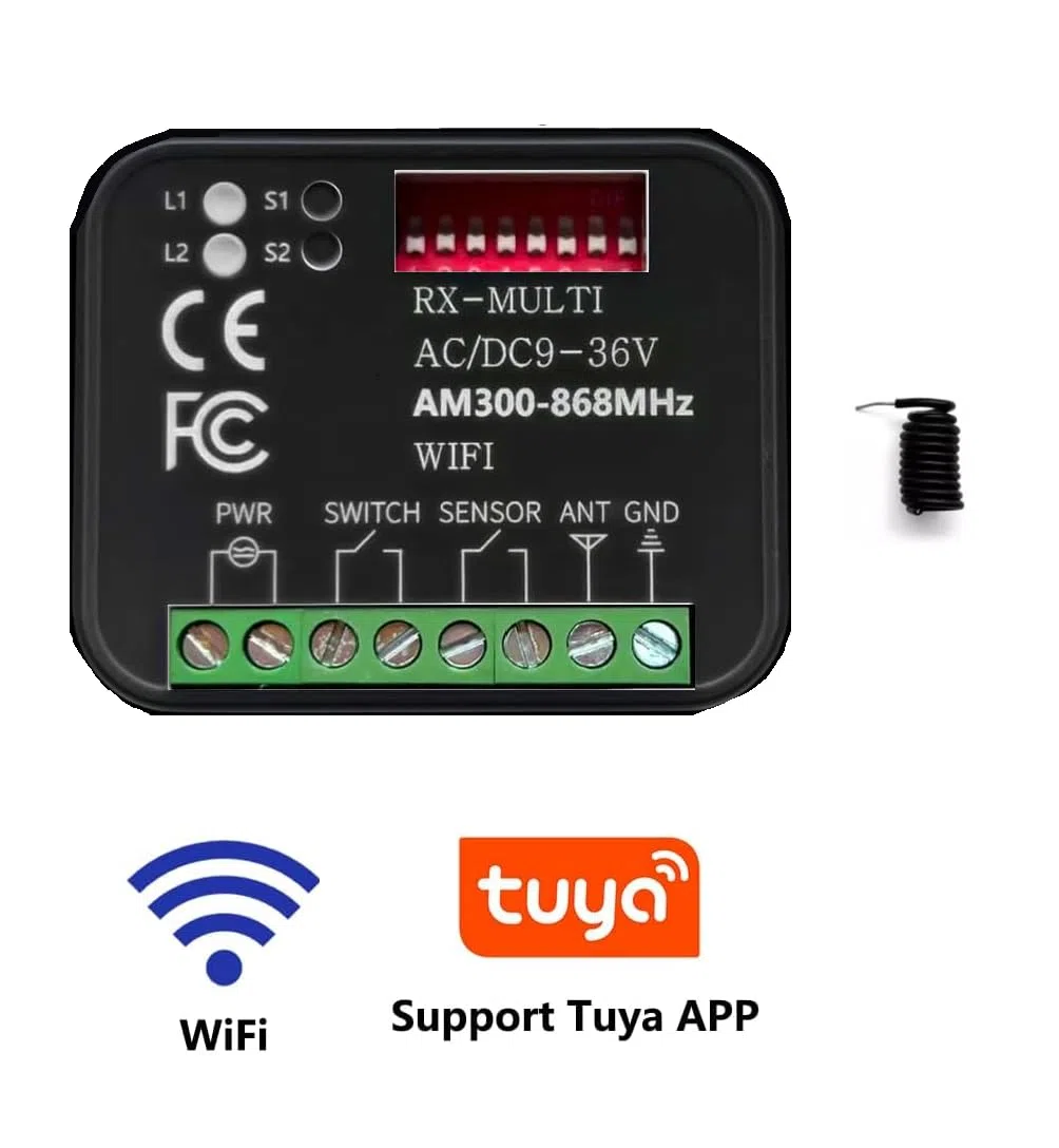 Ricevente WiFi Cancello Universale x Cancelli 9-36V Multifrequenza 300-868MHz Modulo Relè Porte da Garage Ricevitore RX Mutil per Telecomandi da Garage Serranda Luci Vocale Tuya Google Home Alexa