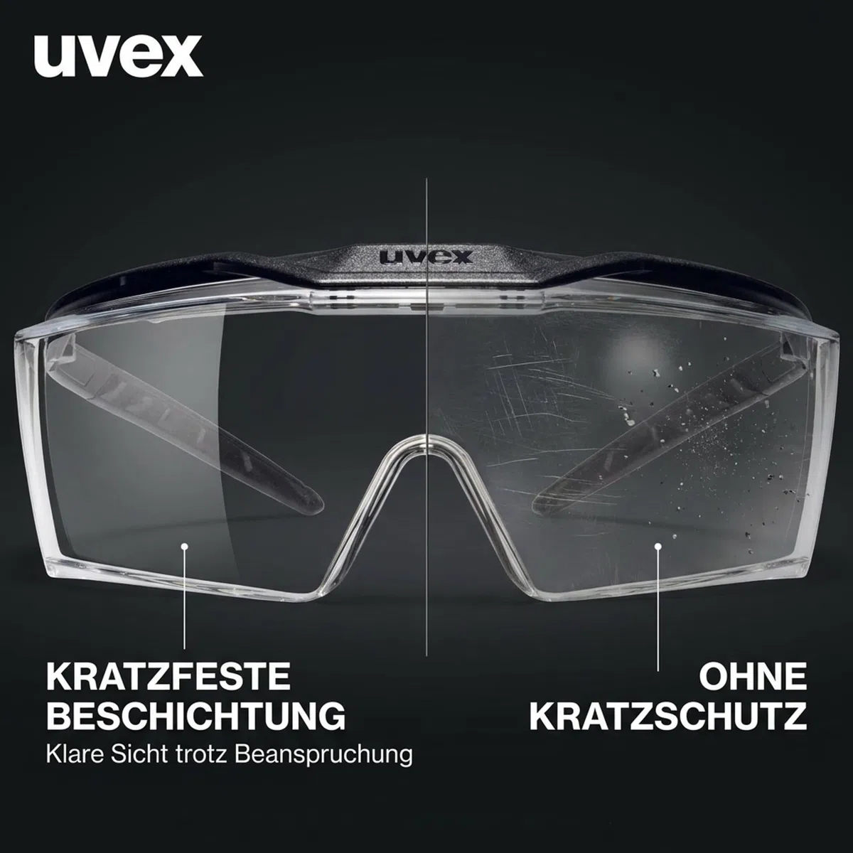 Uvex OTG plus – Occhiali protettivi – Occhiali da stiro con protezione UV al 100% – Interno anti-appannamento – estremamente antigraffio e senza metalli – trasparente – nero