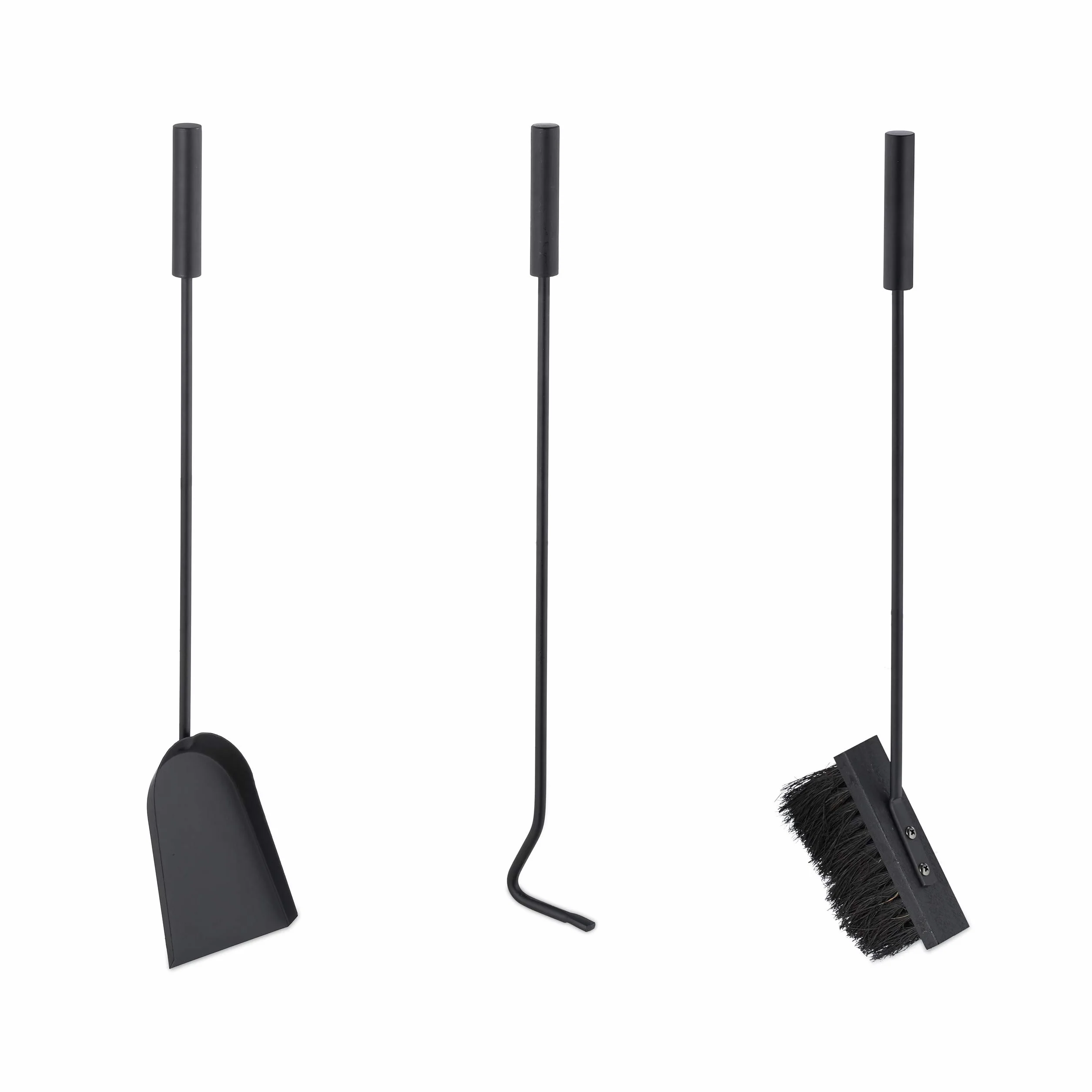 Relaxdays Set Attrezzi da Camino, 4 Accessori, Attizzatoio, Paletta, Scopino, 61x15x15 cm, Supporto Portautensili, Nero