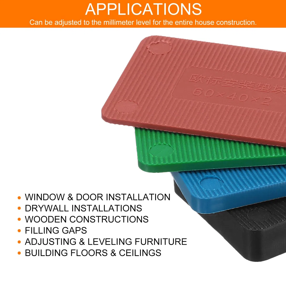 QUARKZMAN 50 Pezzi Spessori in Plastica 60 x 40 x 2 mm Distanziatori Piastrelle Squadrette Angolari Blocco Sottotetto Cunei Mobili Pannelli Plastica Esterno Rigida, Rosso
