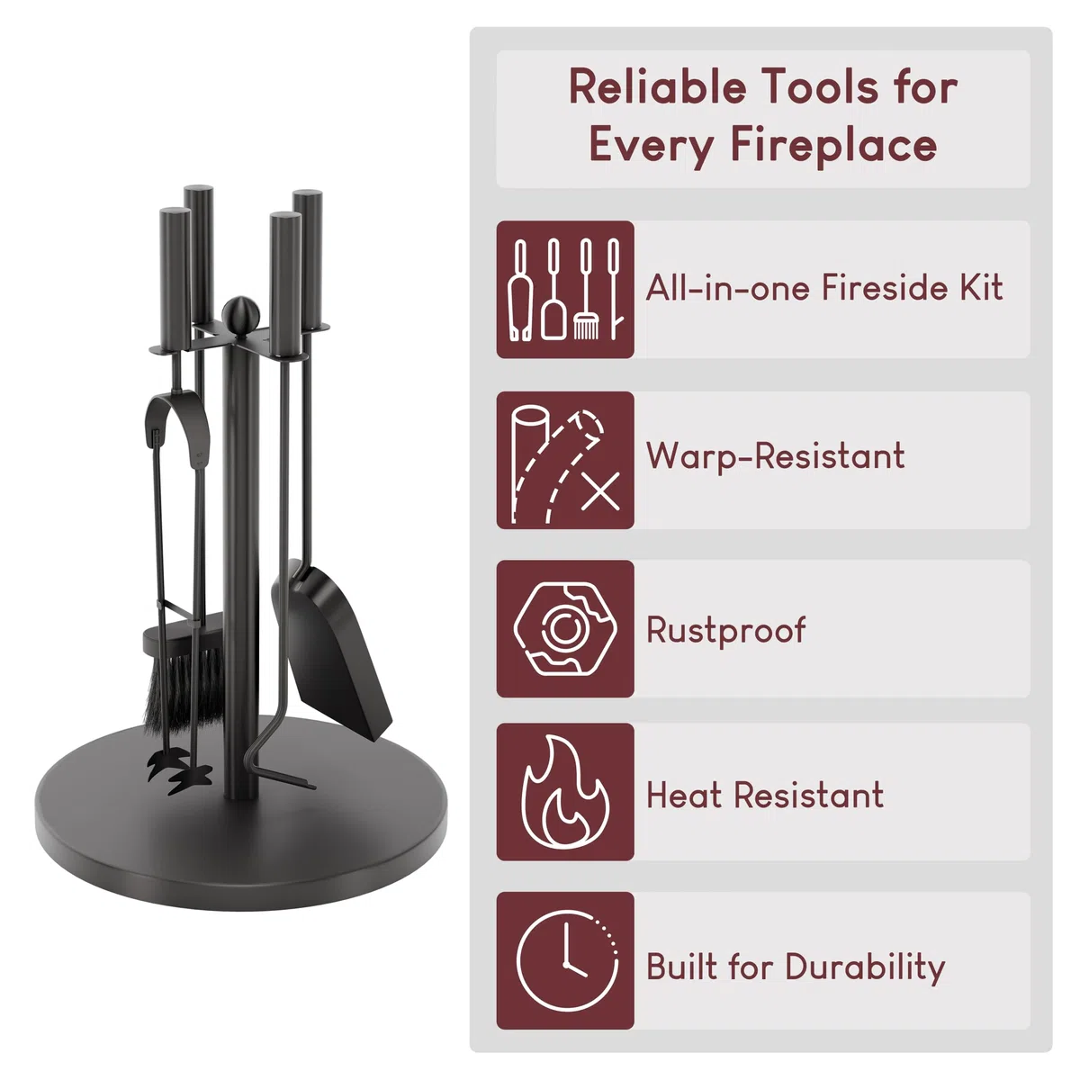 Fire Vida Warwick Set Tradizionale Compagno di Fuoco, Metallo, Nero, 5 Pezzi