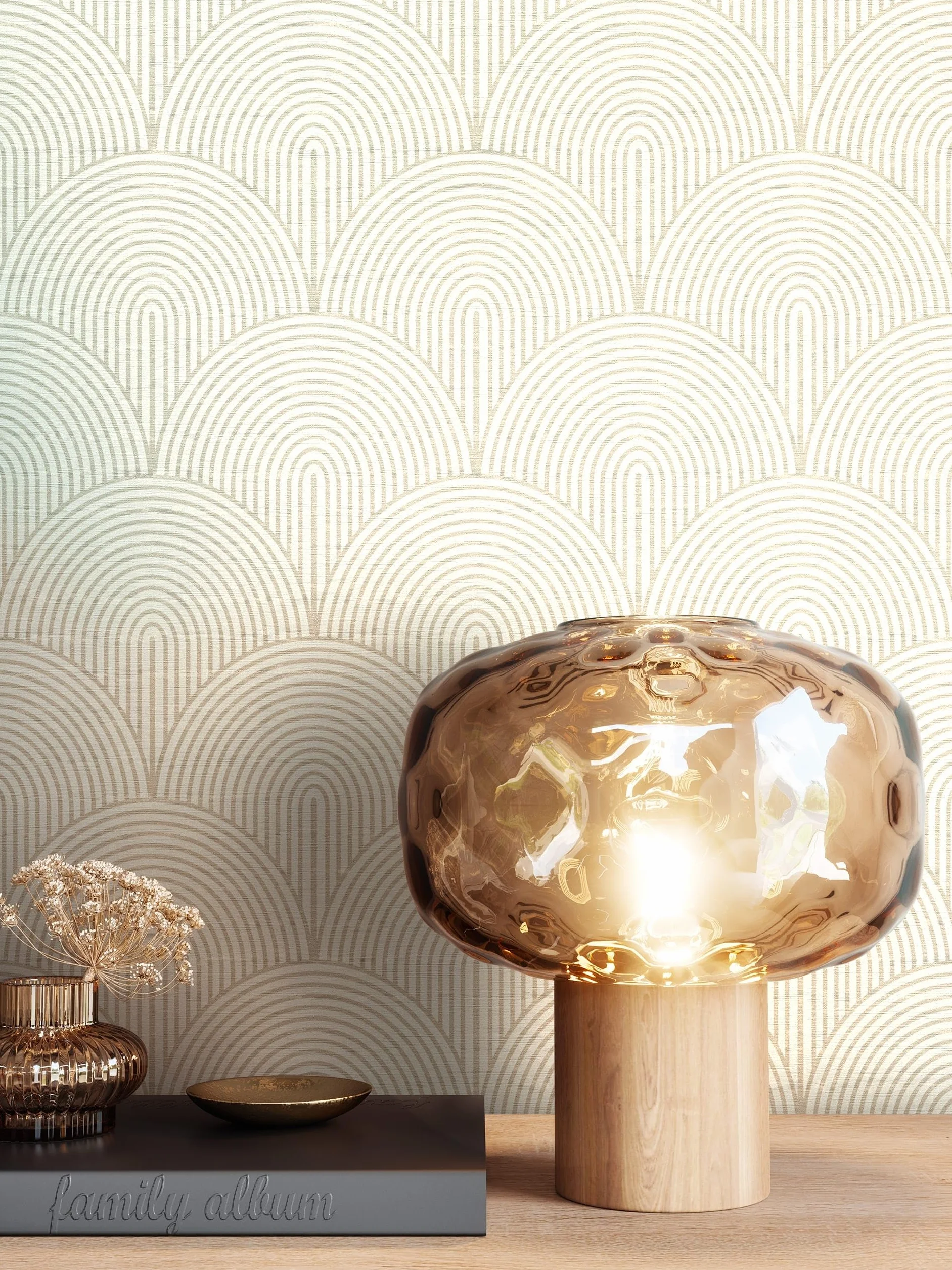 Newroom Tapete Beige Vlies Bogen - Modern Boho Art Deco Linien für Wohnzimmer Schlafzimmer