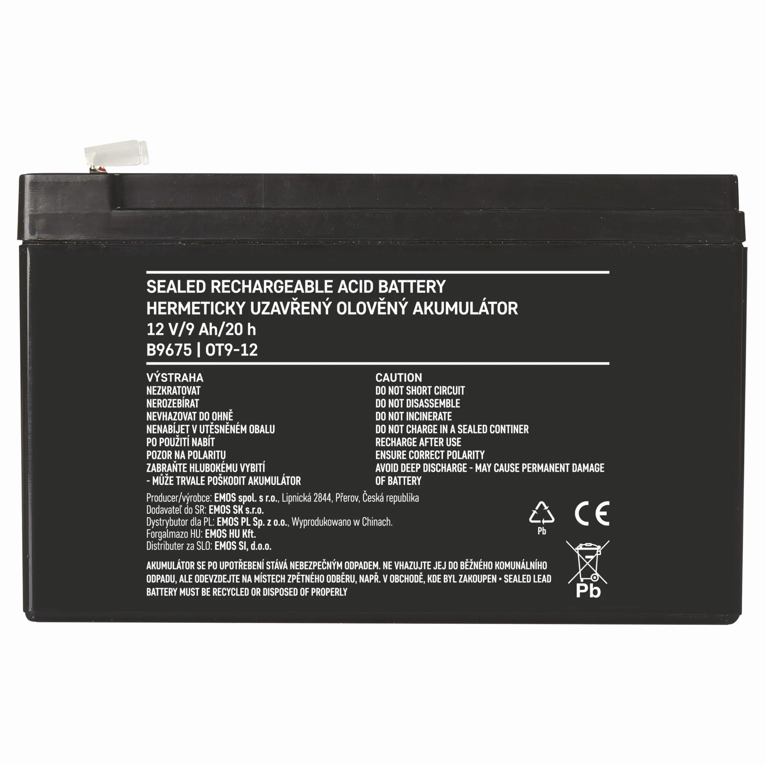 EMOS - Batteria al piombo senza manutenzione - 12 V 9 Ah - Batteria AGM - Connettore Faston 6,3 mm - Per dispositivi UPS - 151 x 65 x 94 mm