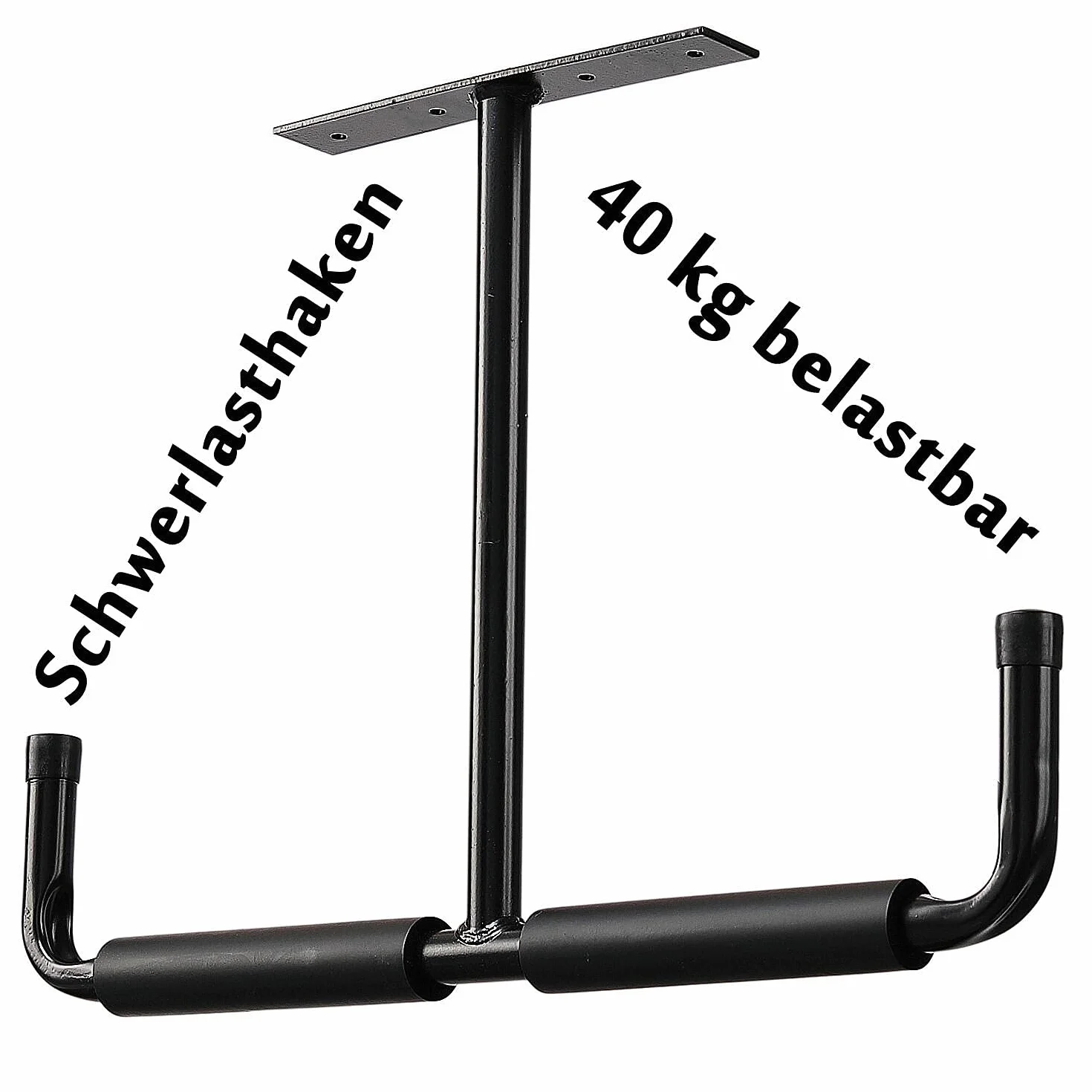 Ganci a soffitto per garage e carichi pesanti in gomma 20 cm, Supporto a soffitto in acciaio a doppia estremità per scala, attrezzi, biciclette, attrezzatura sportiva, Set da 2 pezzi, Nero