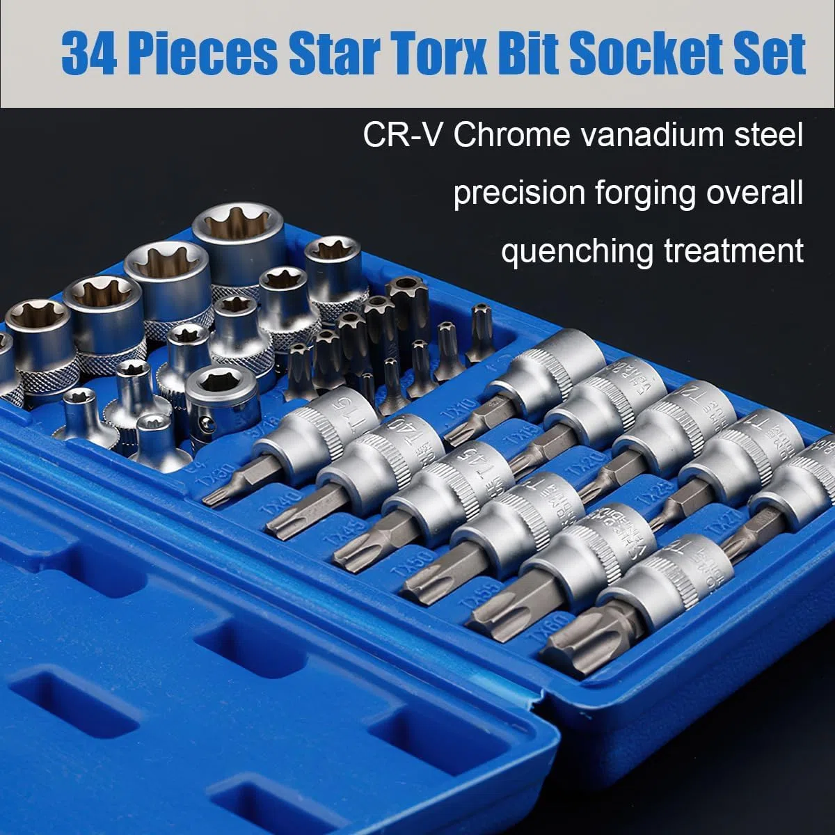 Set da 34 pezzi di Chiavi a Bussola con Cricchetto, Bussole Torx Femmina Robuste con Cricchetto, Inclusi Inserti Torx per Chiavi Multifunzionali