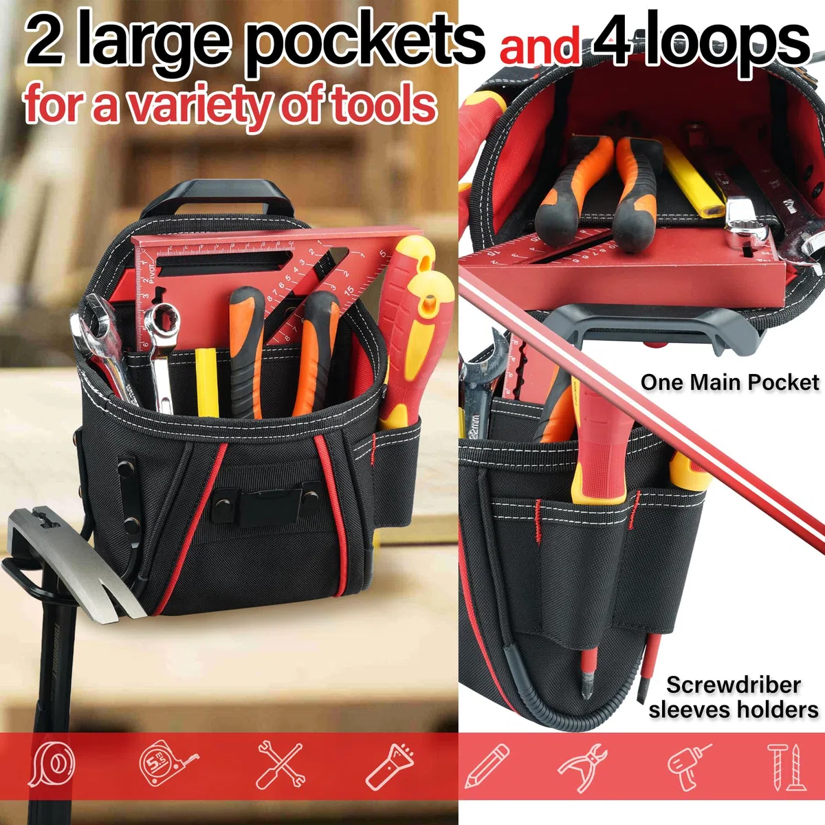 MELOTOUGH Piccola custodia per attrezzi da elettricista con vite per chiodo da lavoro Pocuh Tool Pouch con clip da cintura per attrezzi da commerciante con passante per martello fondina per attrezzi