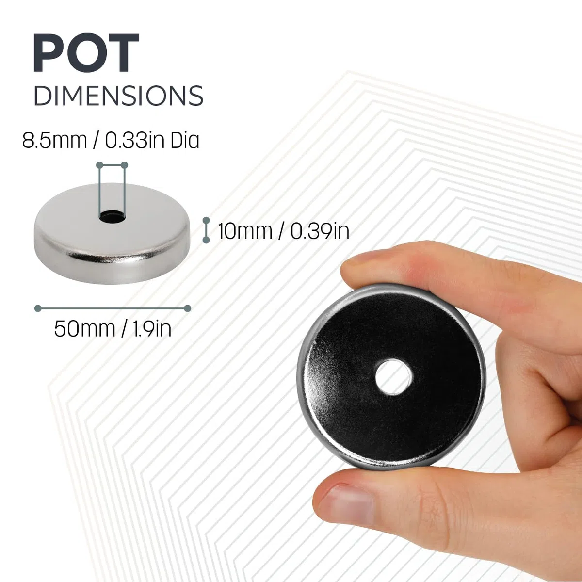Magnete Pentola Per Ferrite Per Arti, Mestieri, Produzione Di Modelli, Fai -Da -Te, Hobby, Ufficio E Casa - 50mm Dia x 10mm Di Spessore x 8,5mm - 15,8kg Di Tiro - Pacchetto Di 10