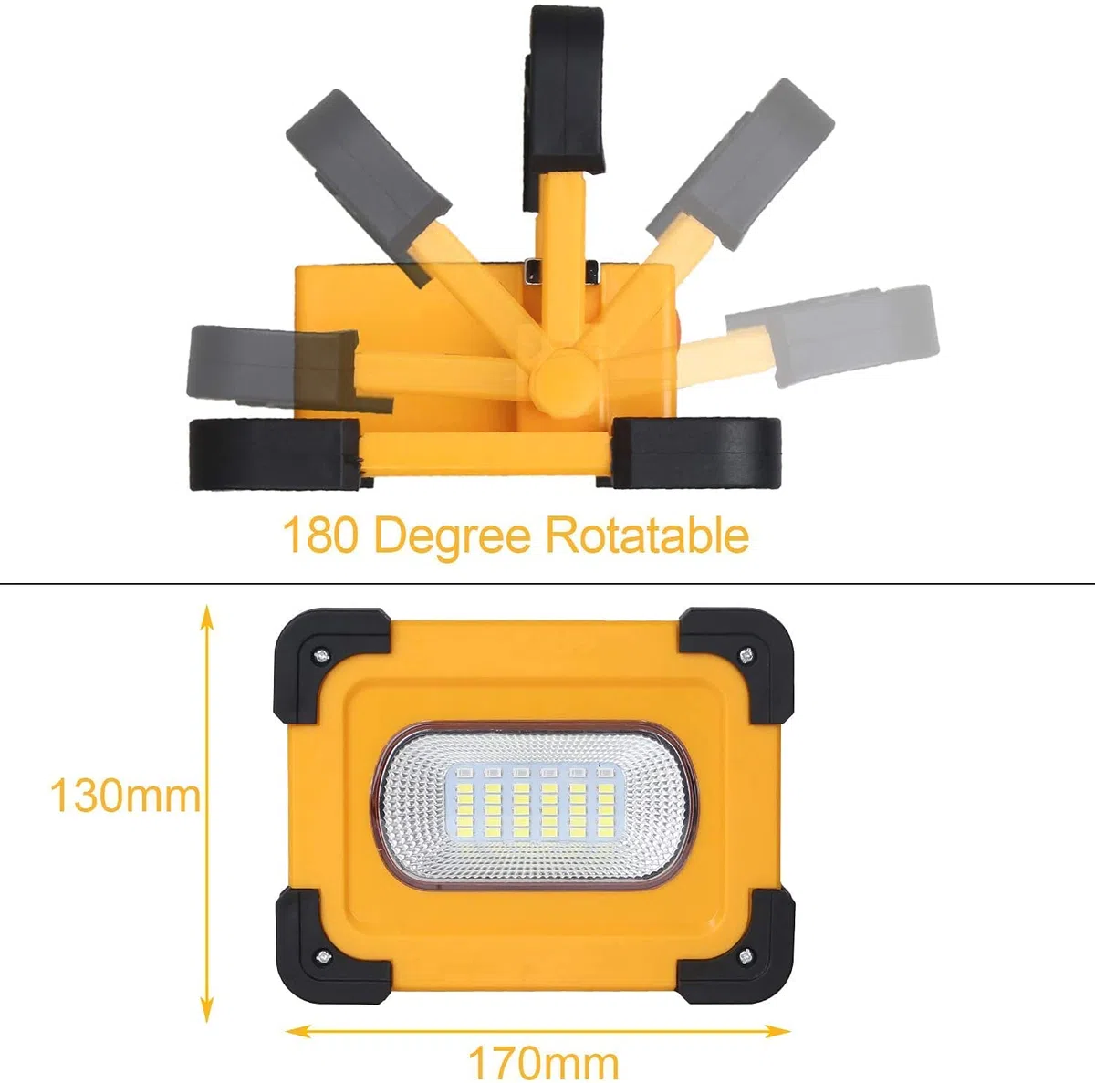 T-SUN Faro Luce LED Portatile, Proiettore con Cavo USB Esterni con Batteria Ricaricabile Integrata, Lavoro Luce da Campeggio Lamp Porta USB e modalità SOS (60W)