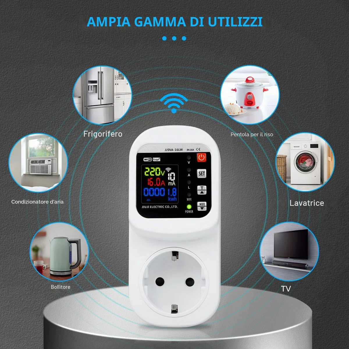 16A Wifi presa smart Misuratore consumo elettrico wifi Presa consumo energia Protezione da sovratensione e sottotensione Scaricatore di sovratensione 220V Voltage adjustable Protezione dalle perdite.