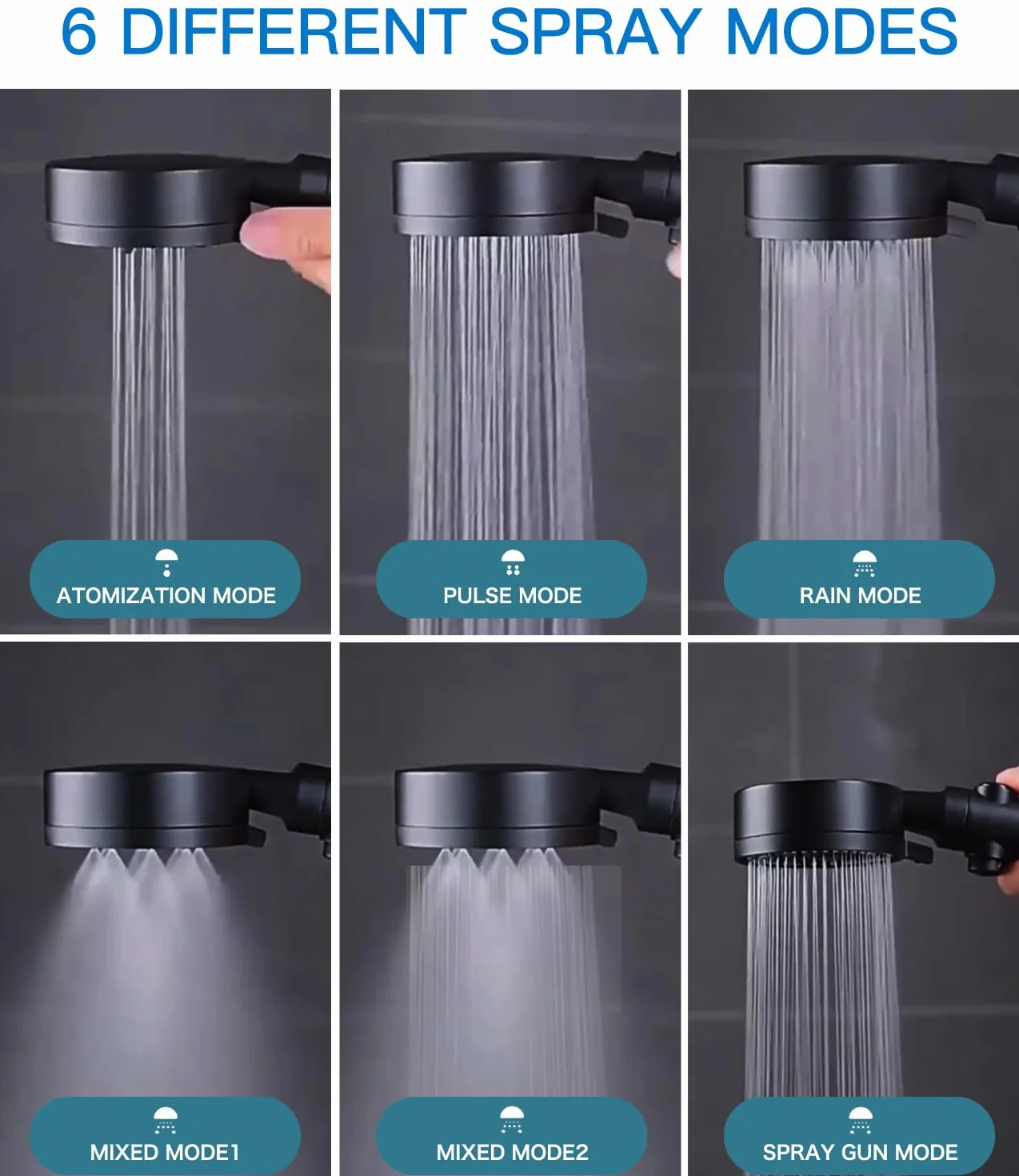 jutyum Soffione Doccia, 6 Funzioni Getto Doccino per Doccia, Soffione Doccia Alta Pressione, Telefono Doccia con 1.5M Tubo, Shower Head, Cornetta Doccia, Doccetta Risparmio Acqua Universale Nero