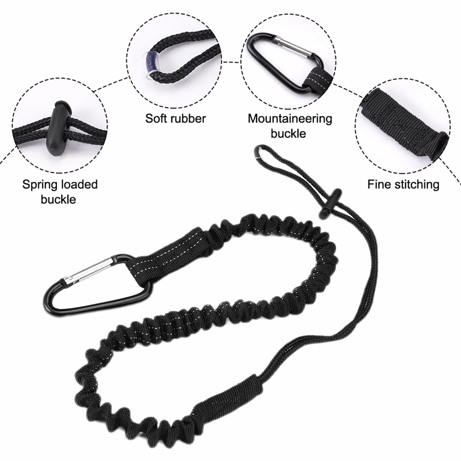3 Pezzi Corda Di Sicurezza per Attrezzi da Lavoro, Cordino Anticaduta con Moschettone, 50cm-120cm Elastico Cordino Anticaduta Attrezzi per Edilizia, Lavori In Quota, Alpinismo, Pulizia Professional