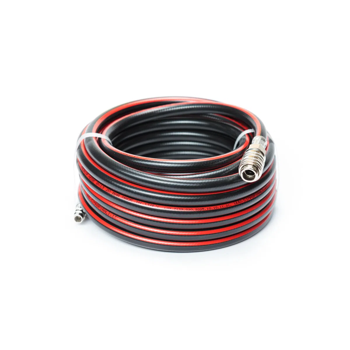 Tubo flessibile per aria compressa in PVC retinato Ø 8 x 13 mm lunghezza 20 mt completo di raccordi ad attacco rapido universale. 100% Made in Italy