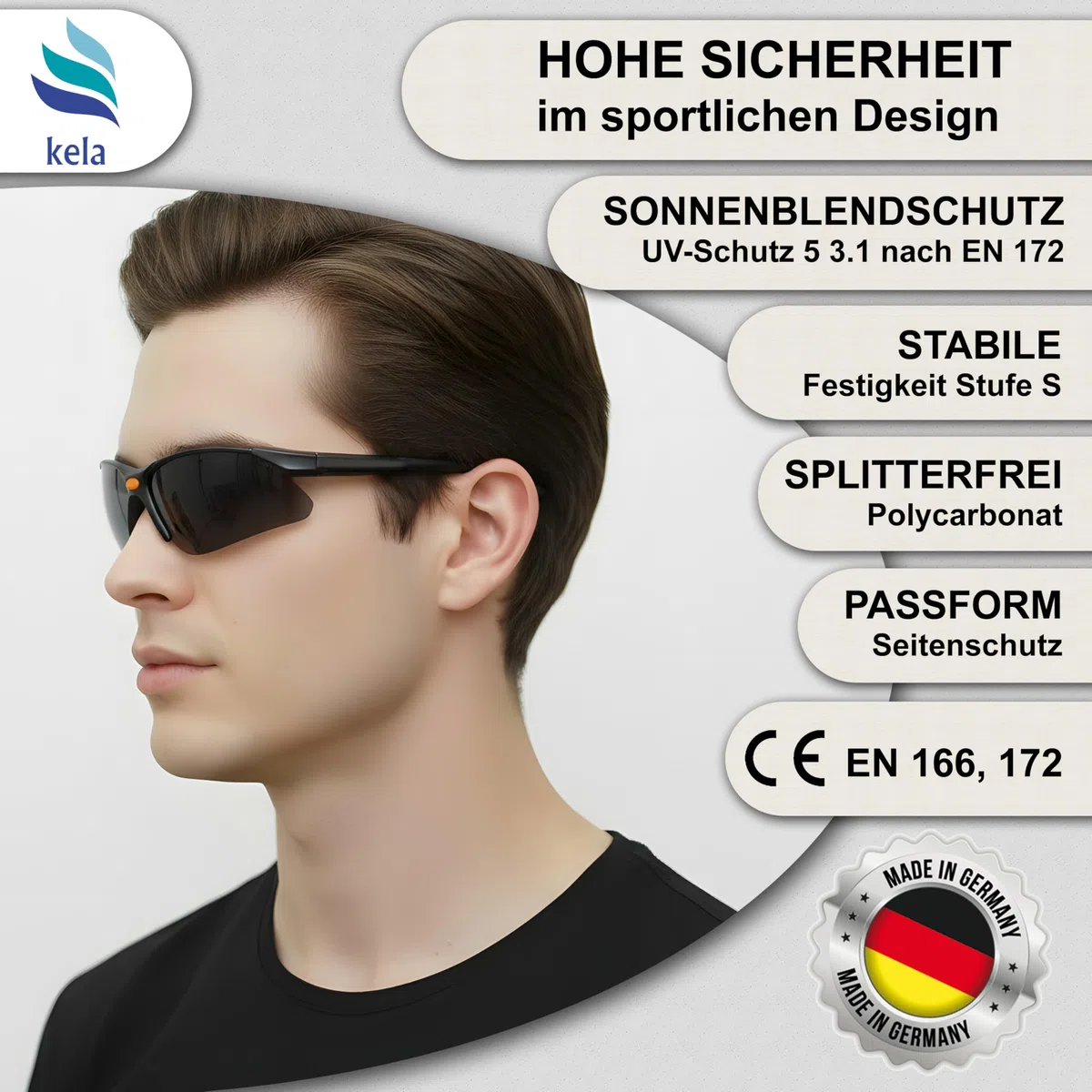 kela 4x Occhiali protettivi SPRINTER | Made in Germany | Occhiali di sicurezza da lavoro privi di schegge, antigraffio con rivestimento anti appannamento e UV EN170 EN172 | Perfetta Vestibilità