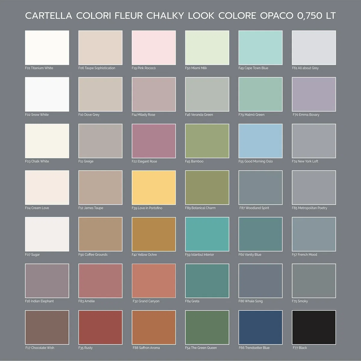FLEUR DESIGNER'S PAINT | Pittura Chalk Paint Opaca, 750 ml, Senza Carteggiare, Multisuperficie, Colore F50 Miami Milk, Effetto Gesso, Per Pareti e Mobili, Extra Opaco, Ad Acqua, Made in Italy