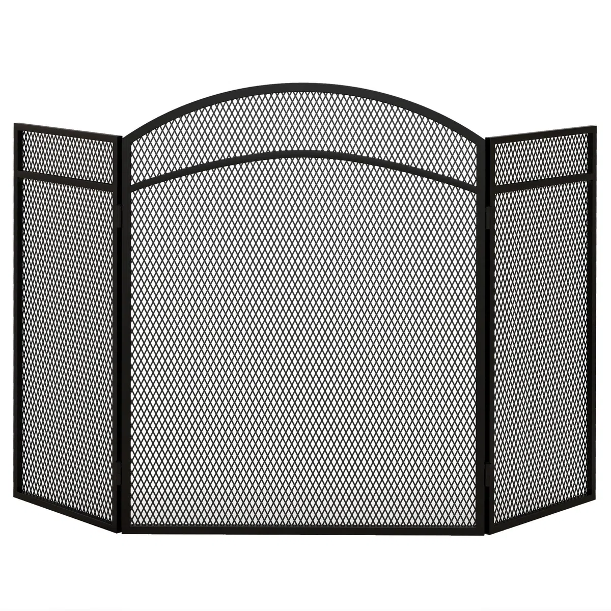 HOMCOM Schermo Parascintille per Camino Pieghevole a 3 Pannelli, Griglia per Caminetto in Metallo con Design Classico, 96x60cm, Nero