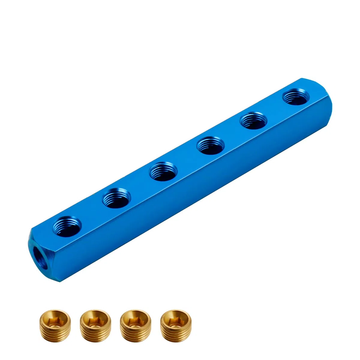 Aria Blocco Collettore Splitter, 1/4" Connettore Pneumatico da Attacco Rapido, Connettore Pneumatico con 4 Tappi in Rame, Adatto a Cilindri e Compressori