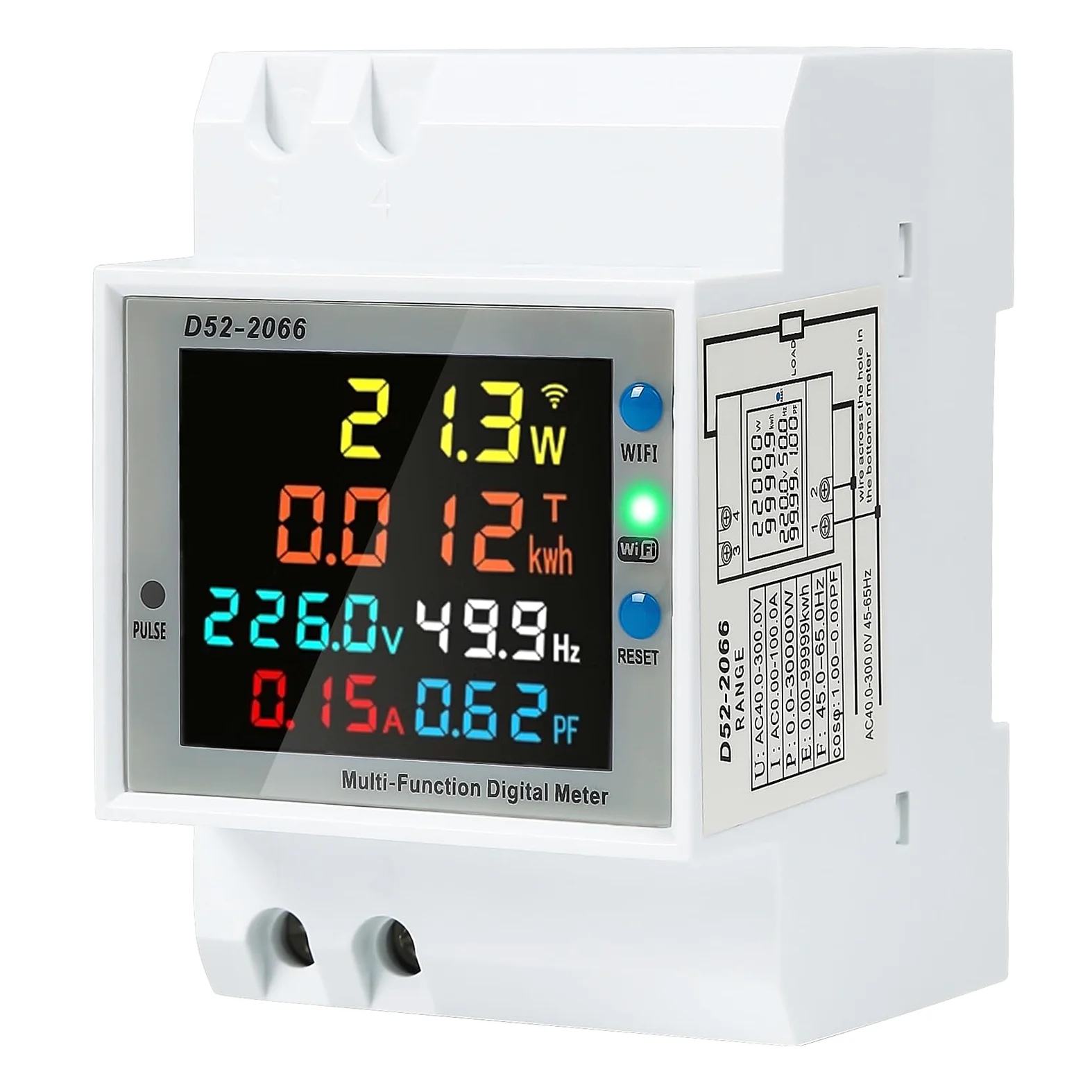 Contatore Energia Elettrica Monofase WiFi Contatore Elettrico Digitale Misuratore Consumo Elettrico DIN Controllo APP Tuya AC40-300 Misuratore di Tensione, Corrente, Potenza e Frequenza